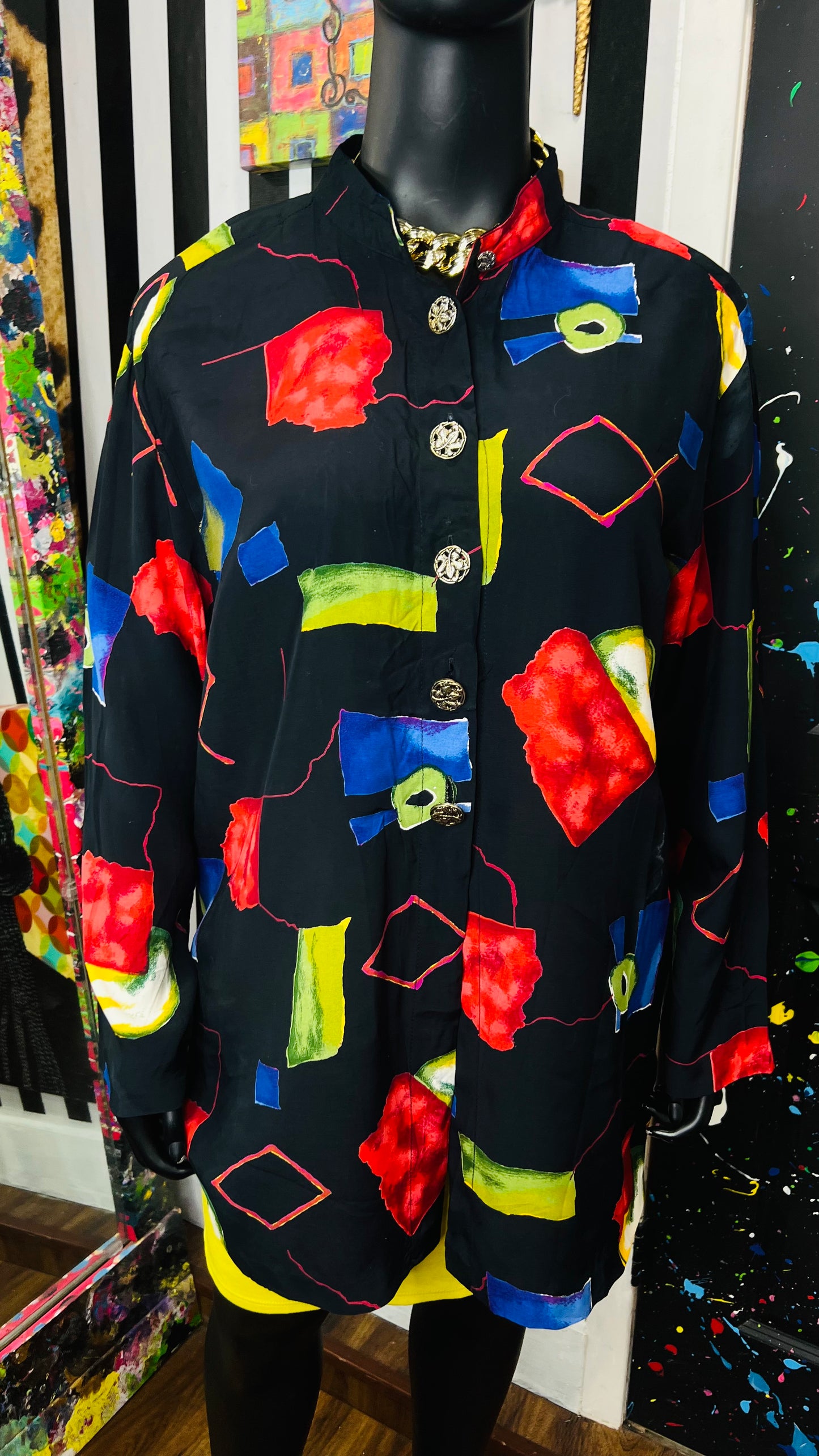 Vintage Abstract Long Sleeve Blouse (24W)