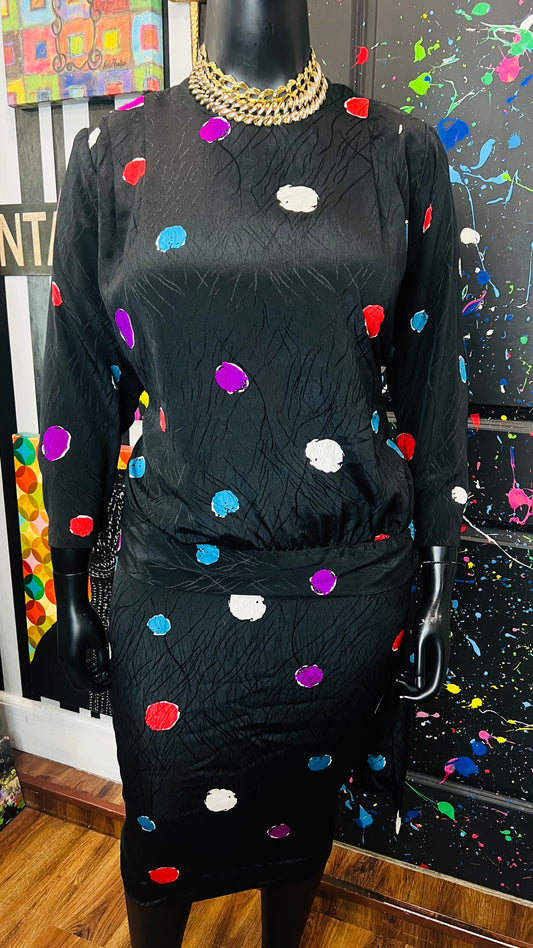 Vintage Polka Dot ColorBlock Skirt Set (14)