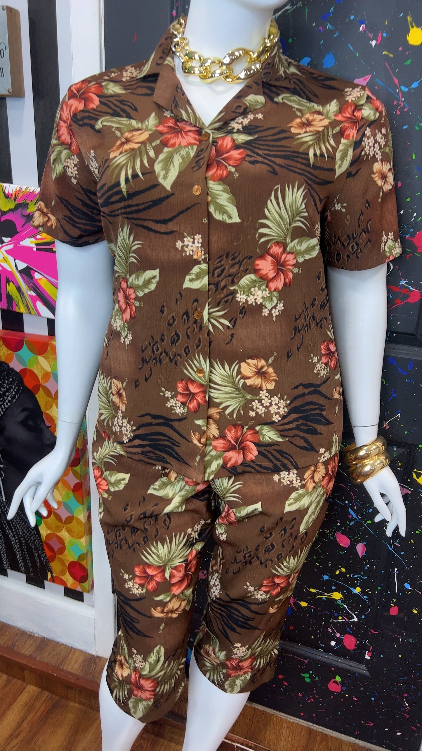 Vintage Brown Floral Capri Set (16)