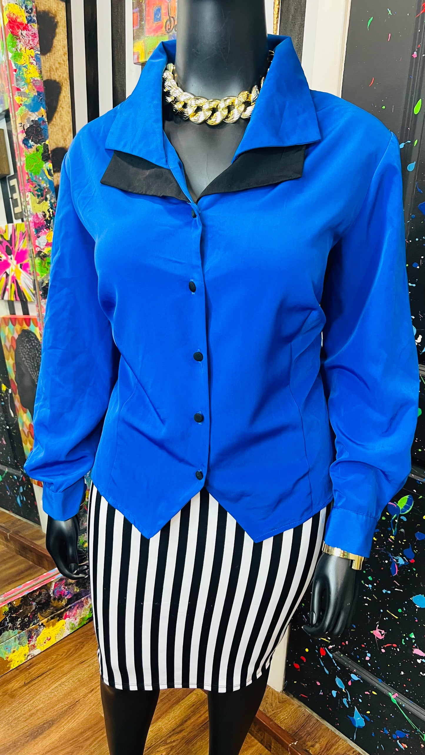 Vintage Blue & Black Blouse (24W)