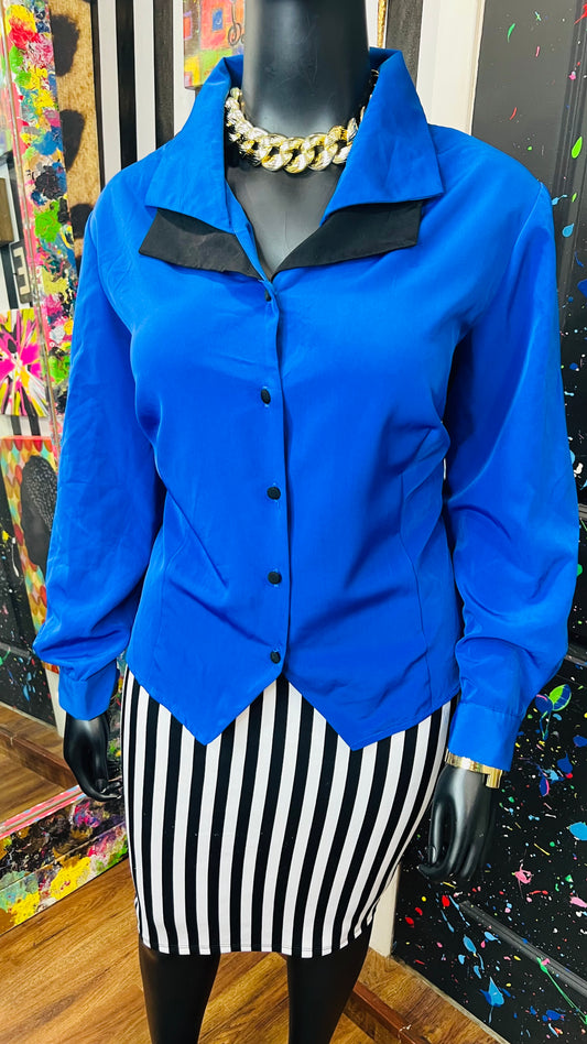 Vintage Blue & Black Blouse (24W)