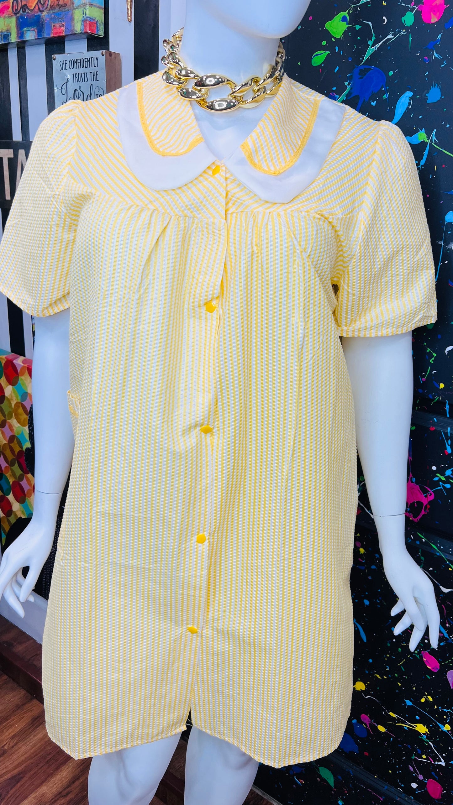 Vintage Yellow & White Striped Night Gown- Dead Stock New w/Tags (14)