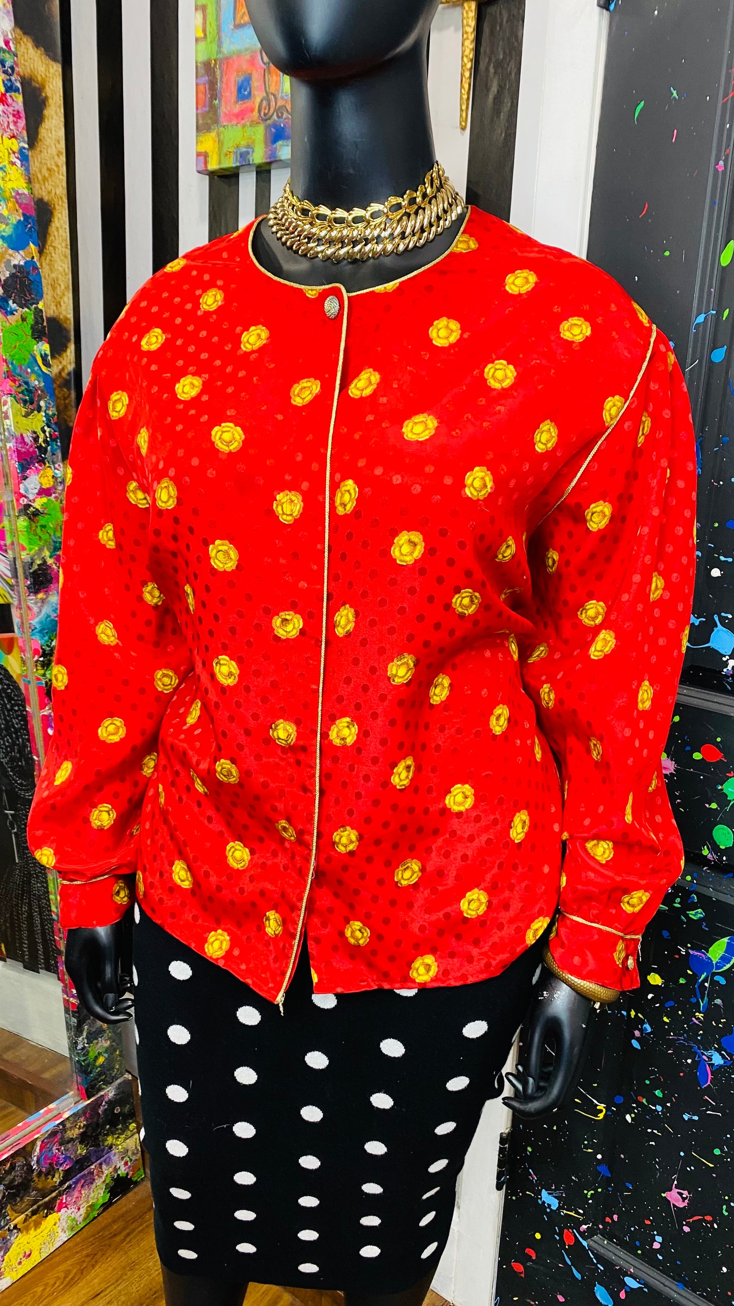 Vintage Gold & Red Blouse (32W)