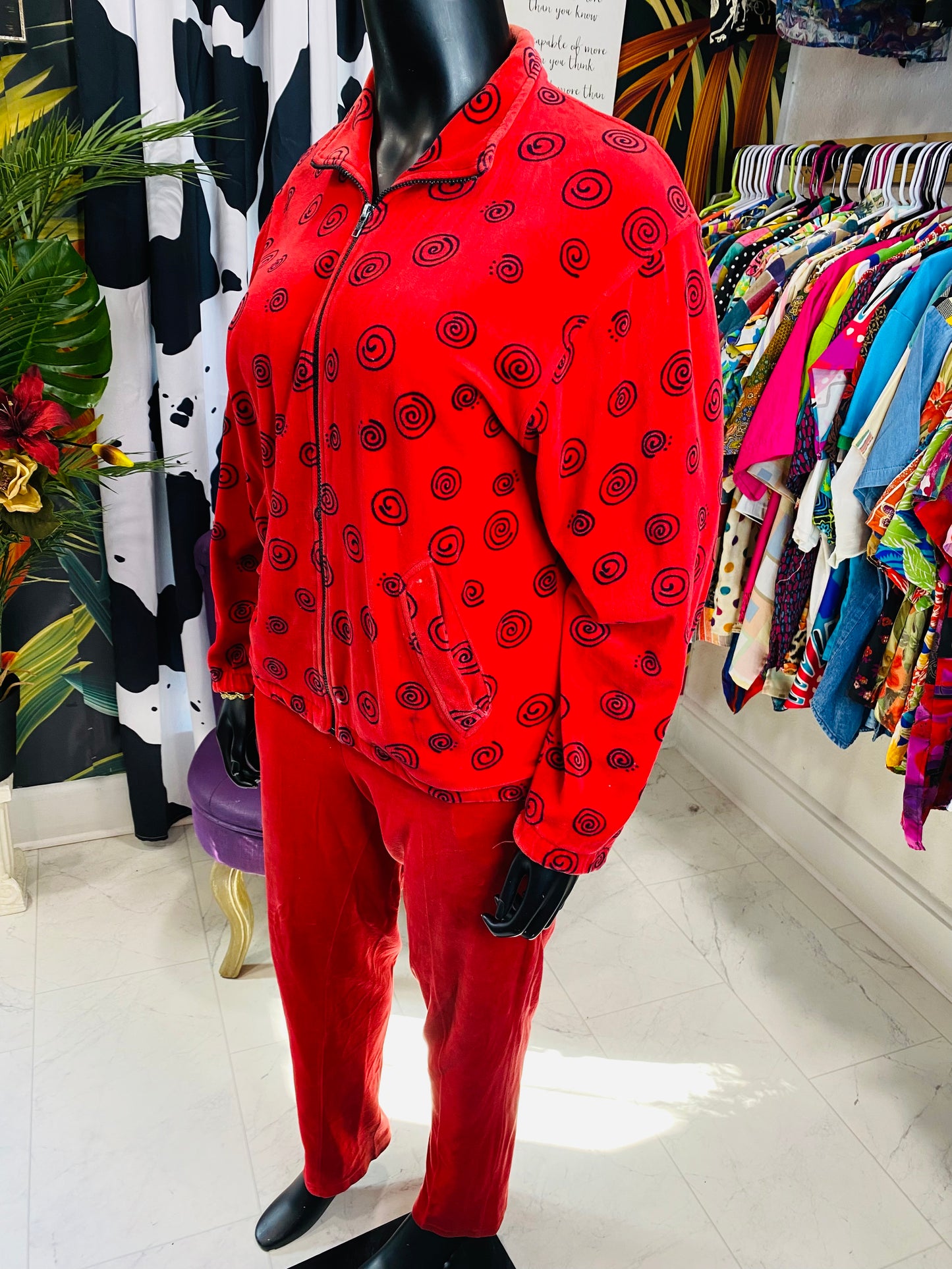 Vintage Red & Black Velour Pants Set