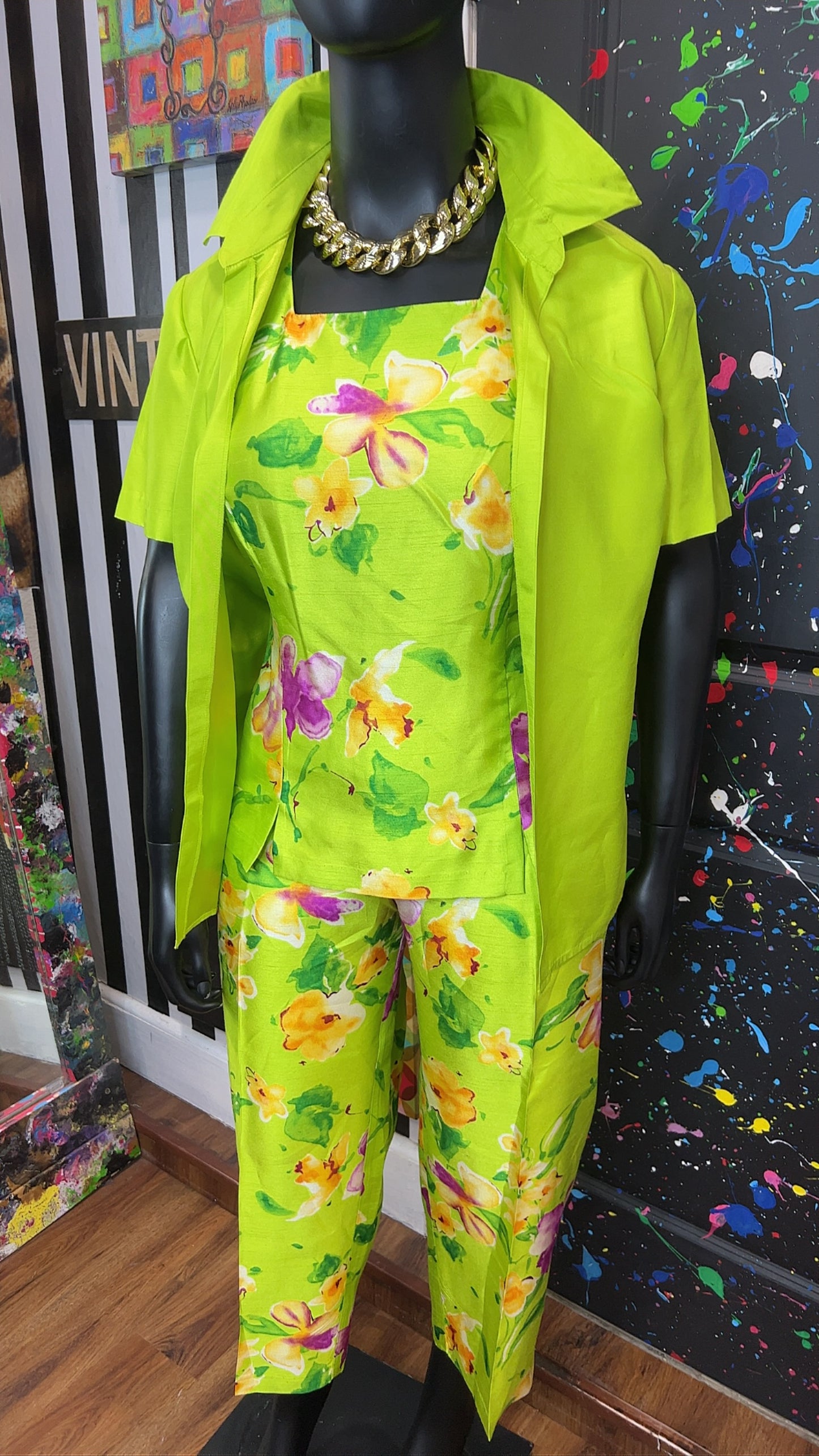 Vintage Green & Floral 3 Piece Pants Set (18W)