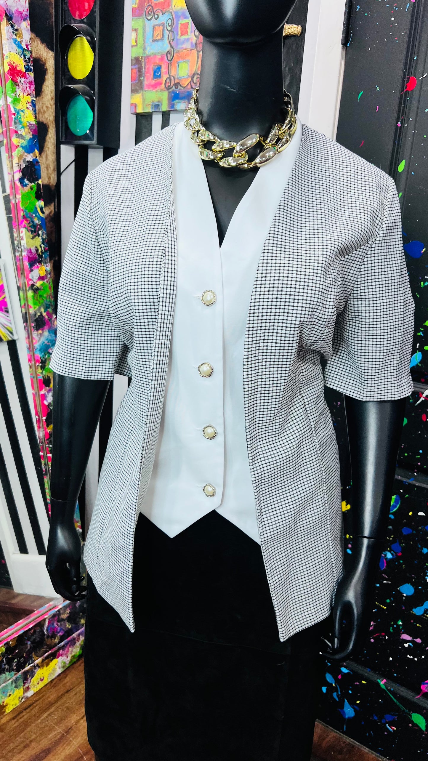 Vintage Black & White Checkered Blouse (22)