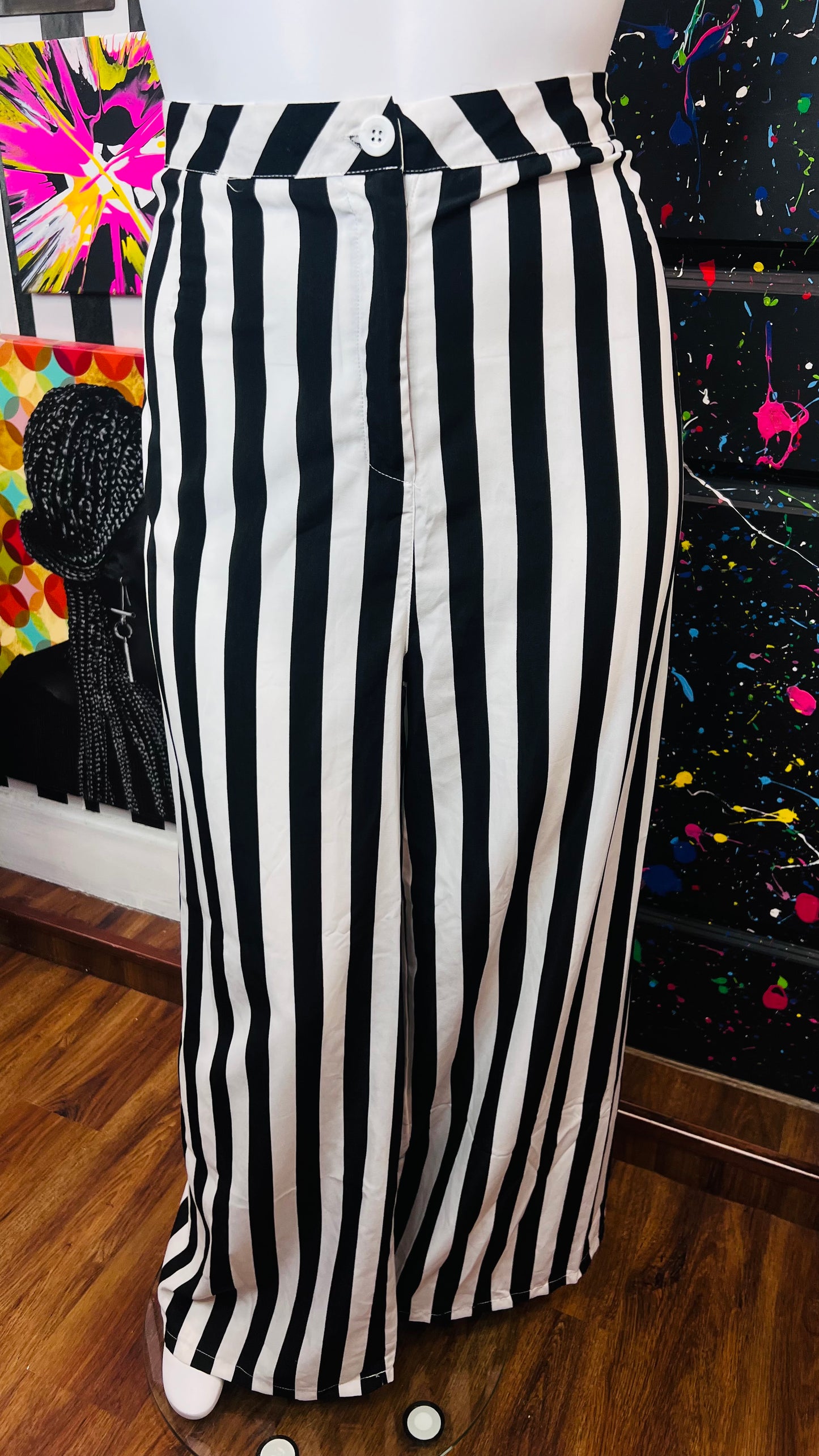 Black & White Striped Wide Legged Pants (24)