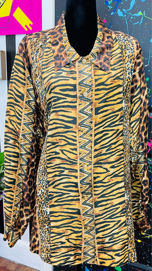 Vintage Animal Print Silk Blouse