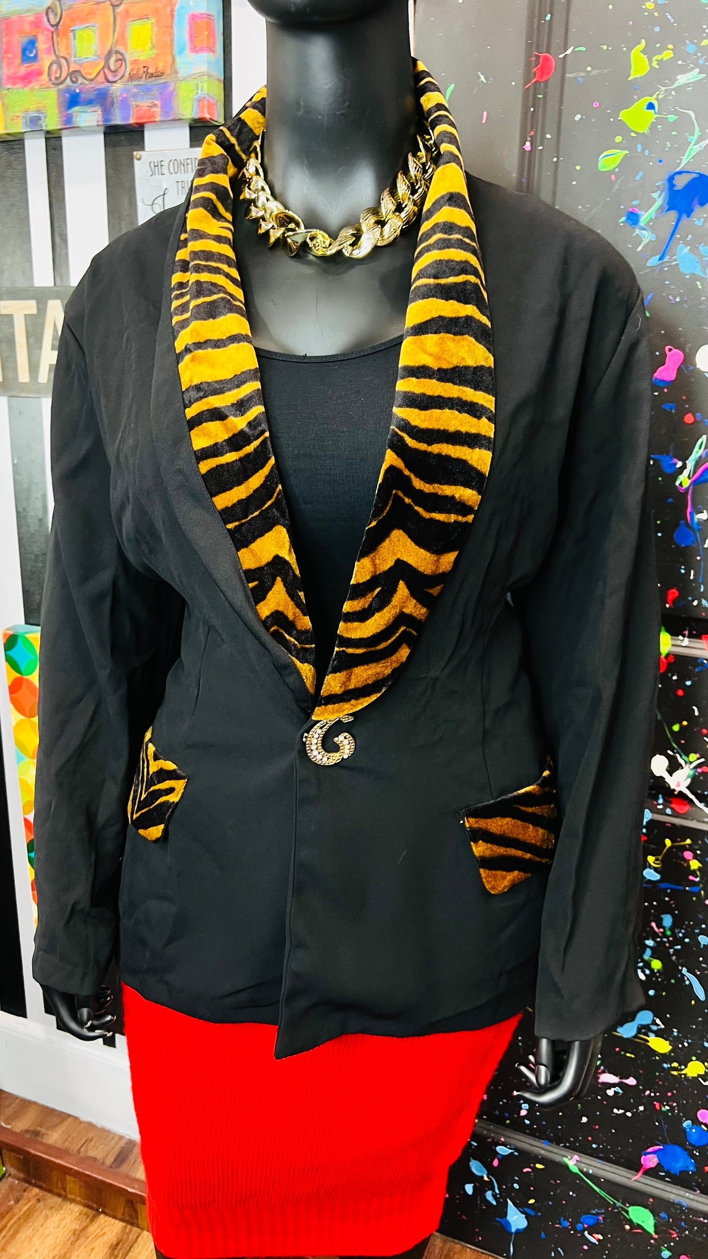 Vintage Animal Print Trim Blazer (20/22)