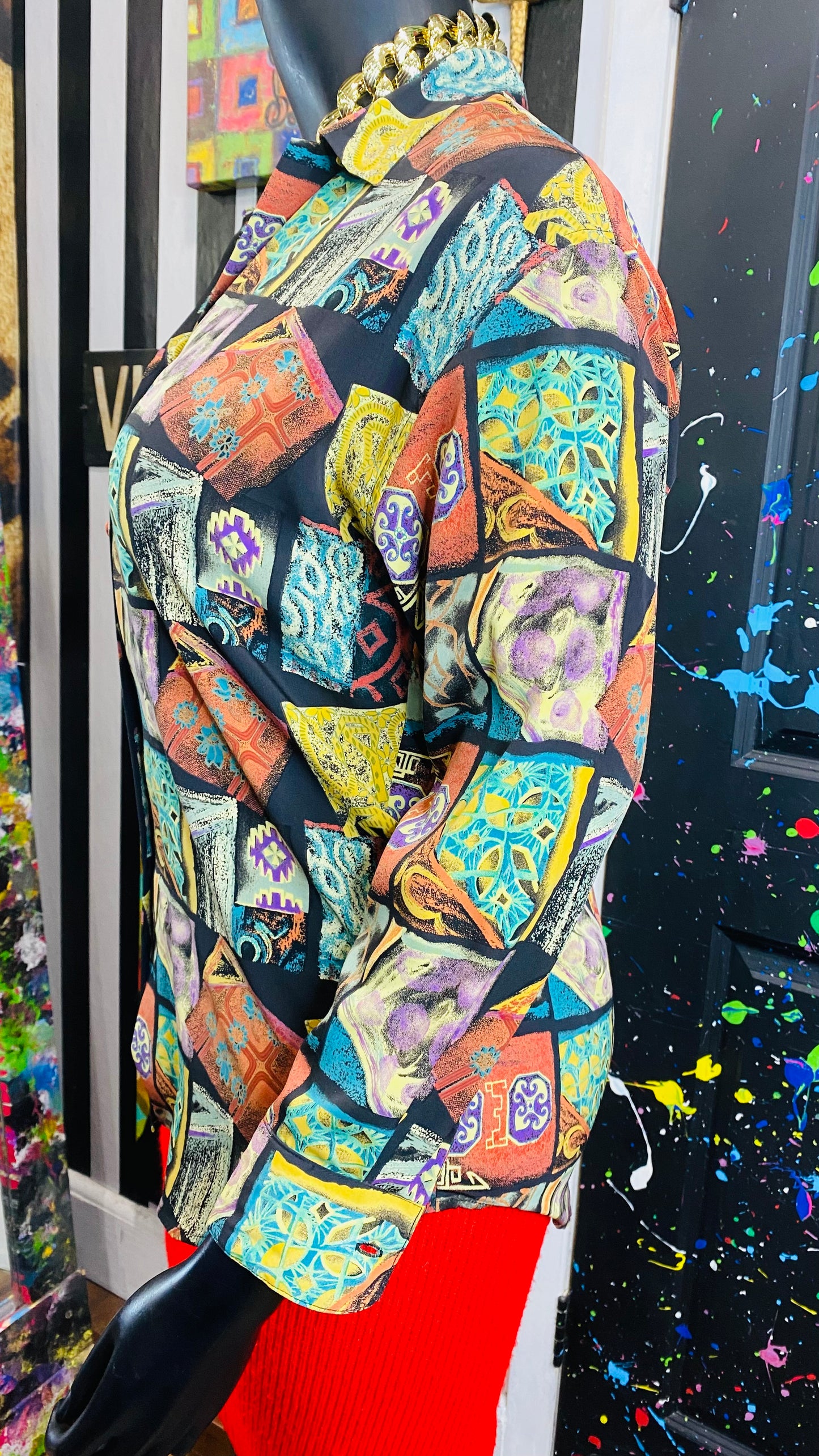 Vintage 100% Silk Abstract 90’s Blouse (12)