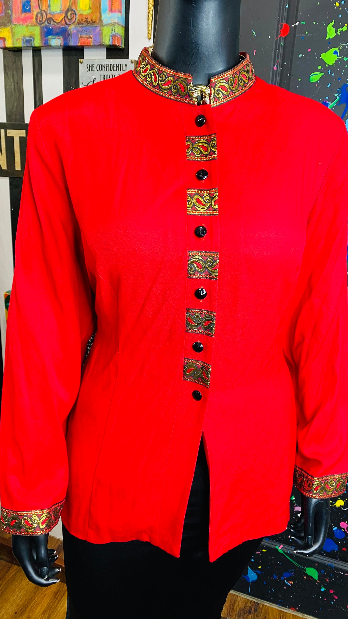Vintage Red & Gold Long Sleeve Blouse (20)