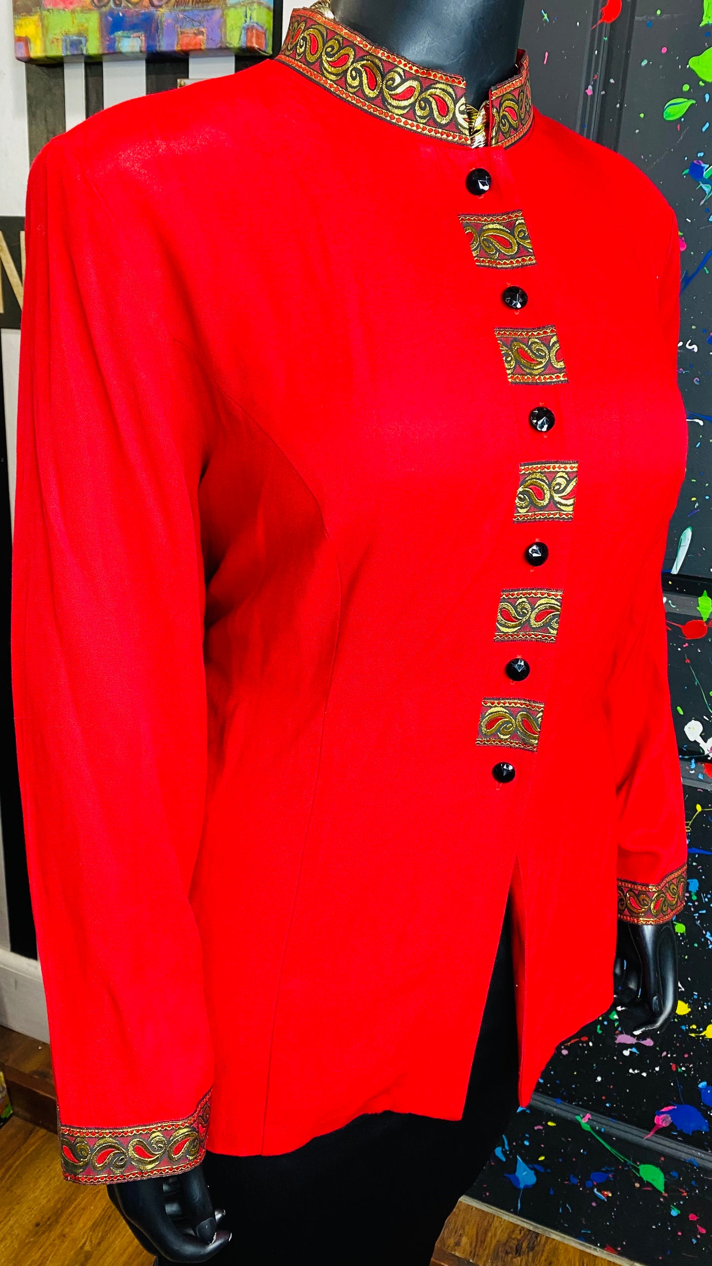 Vintage Red & Gold Long Sleeve Blouse (20)