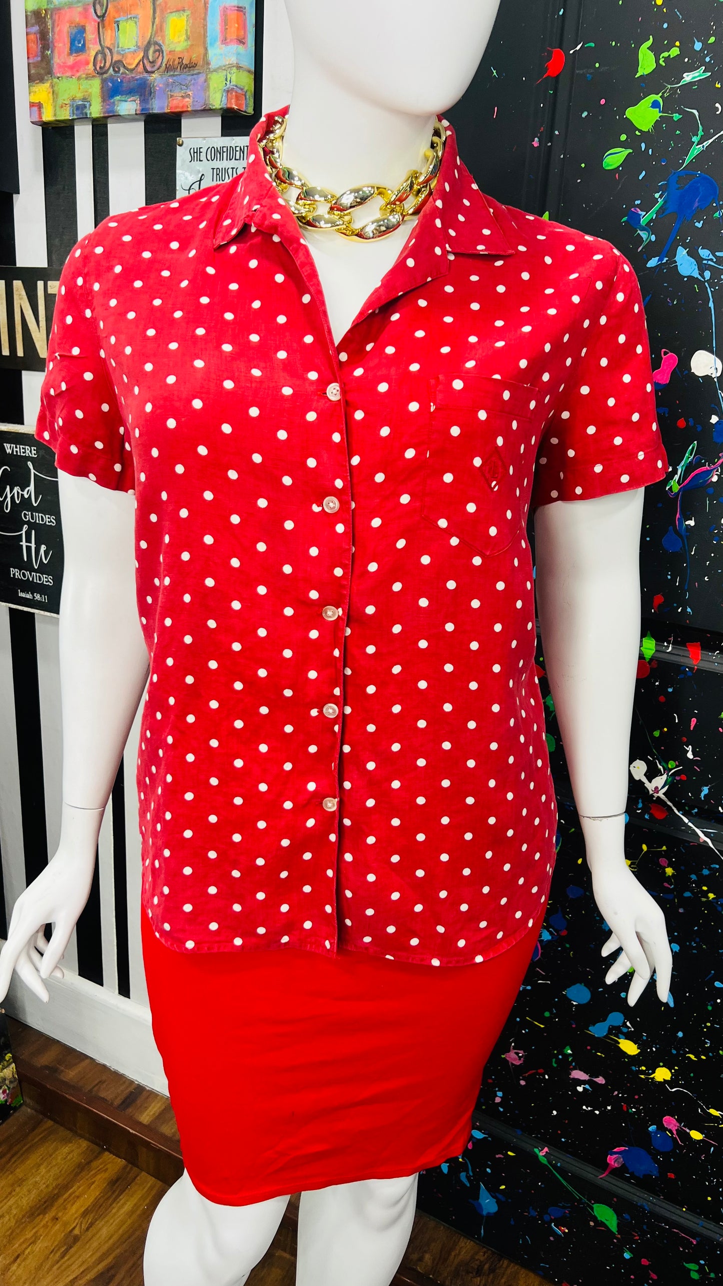 Vintage Ralph Lauren Red & Black Polka Dot Blouse