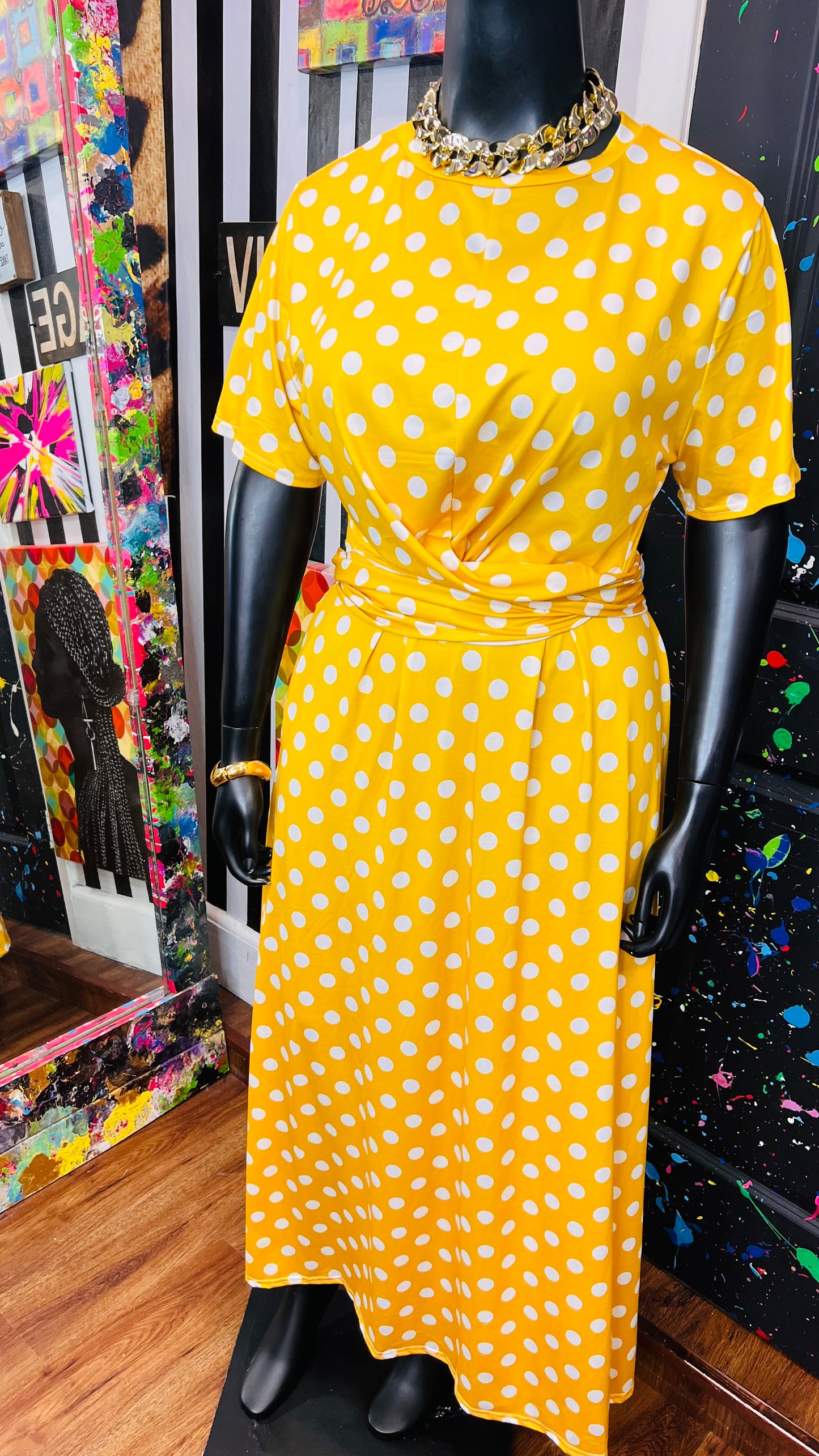 Yellow & White Polka & White Wrap Around Blouse Skirt Set (22)