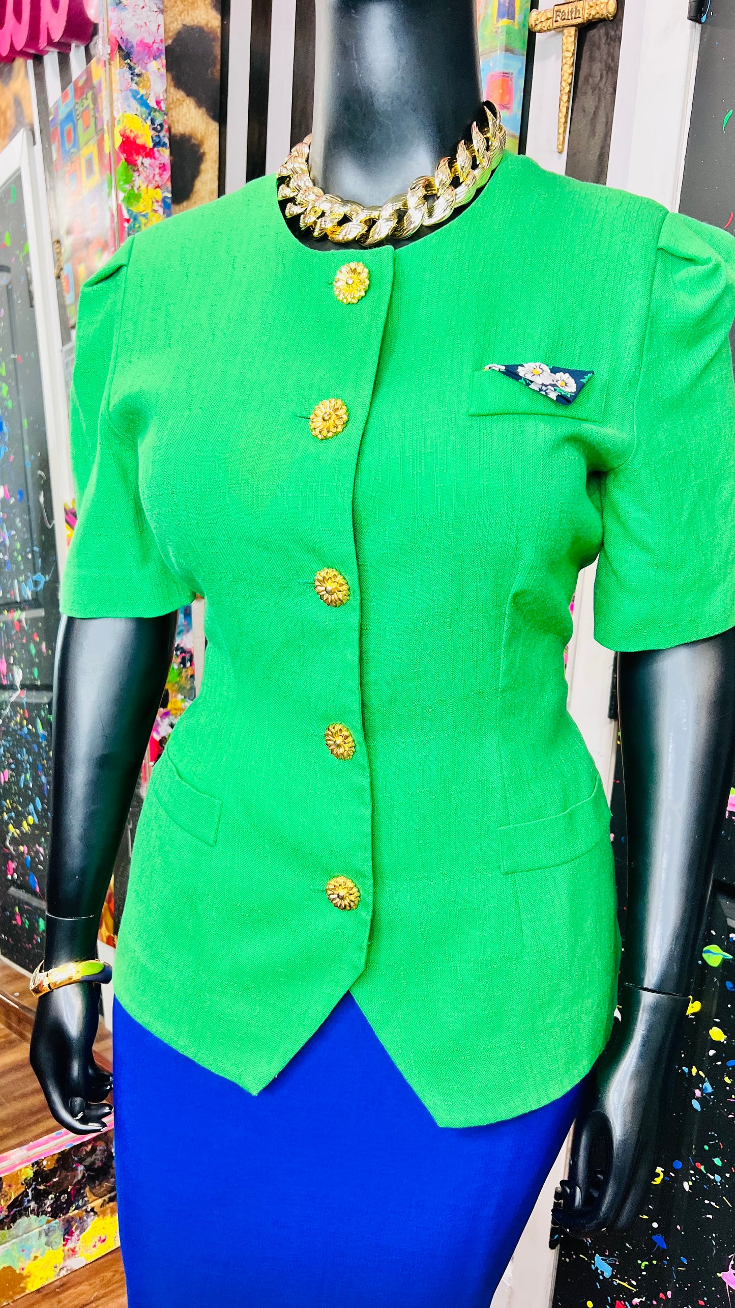Vintage Green Blazer Blouse (16)