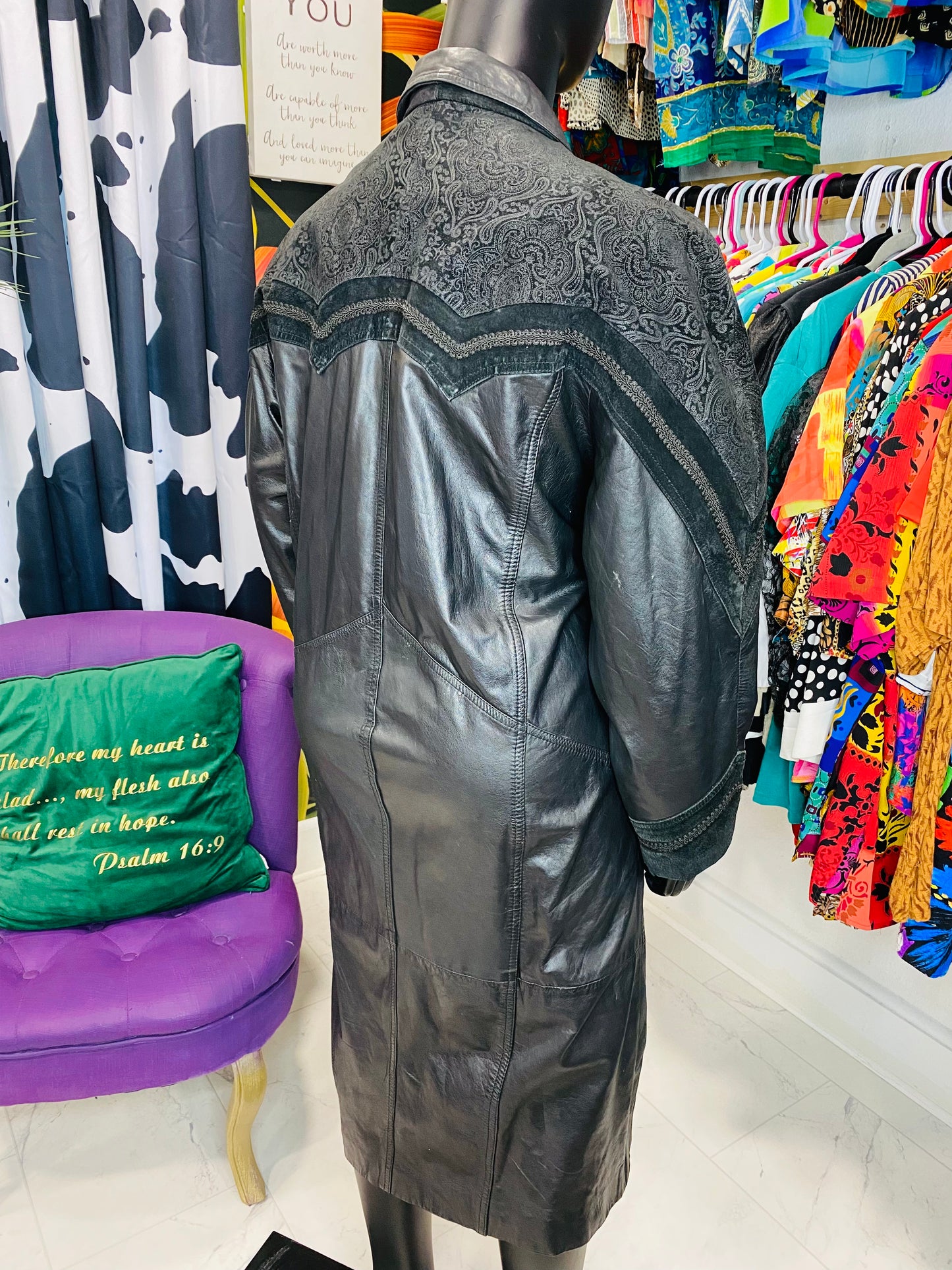 Vintage Black long leather Coat