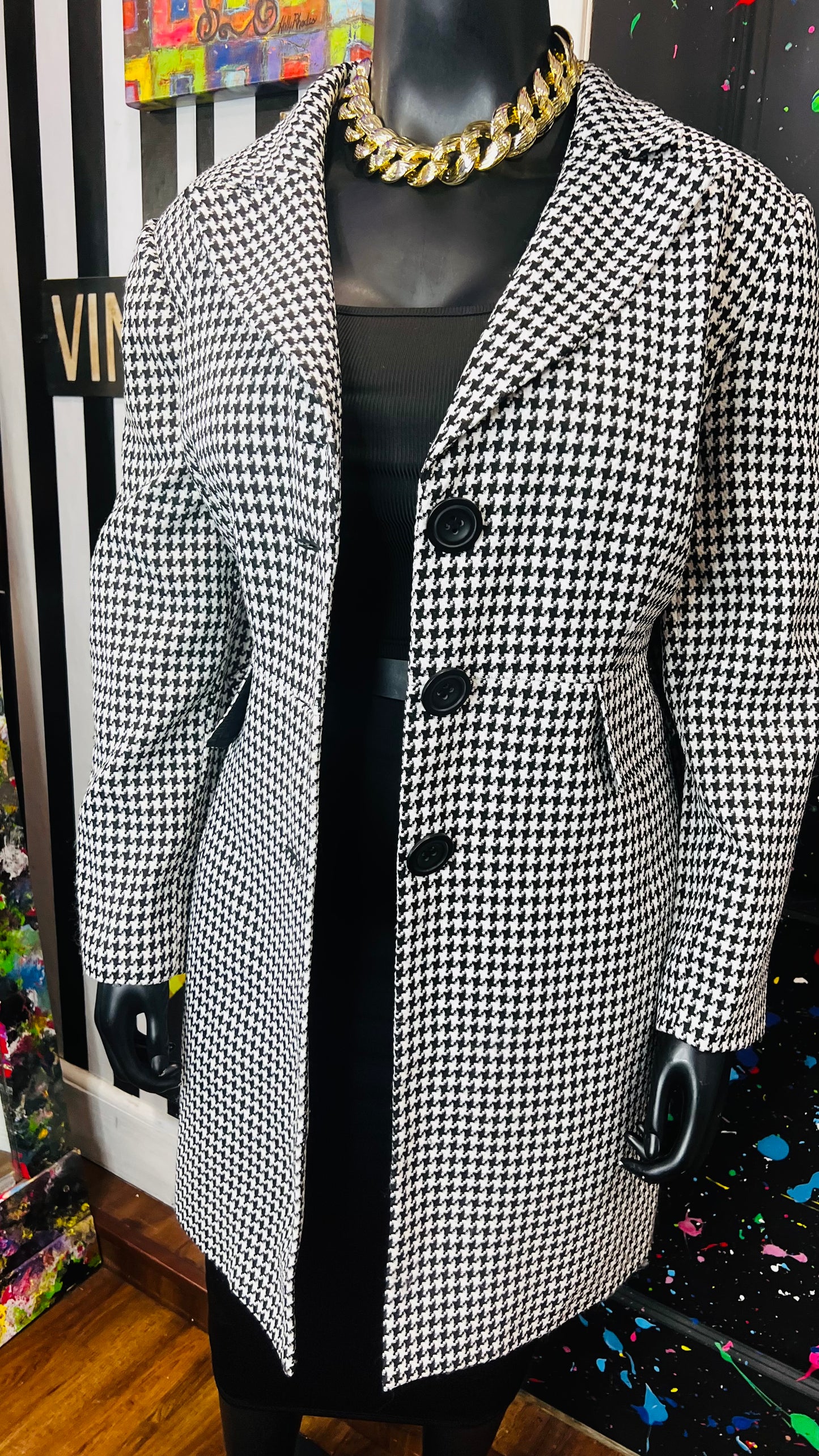Vintage Long Houndstooth Blazer (22W)