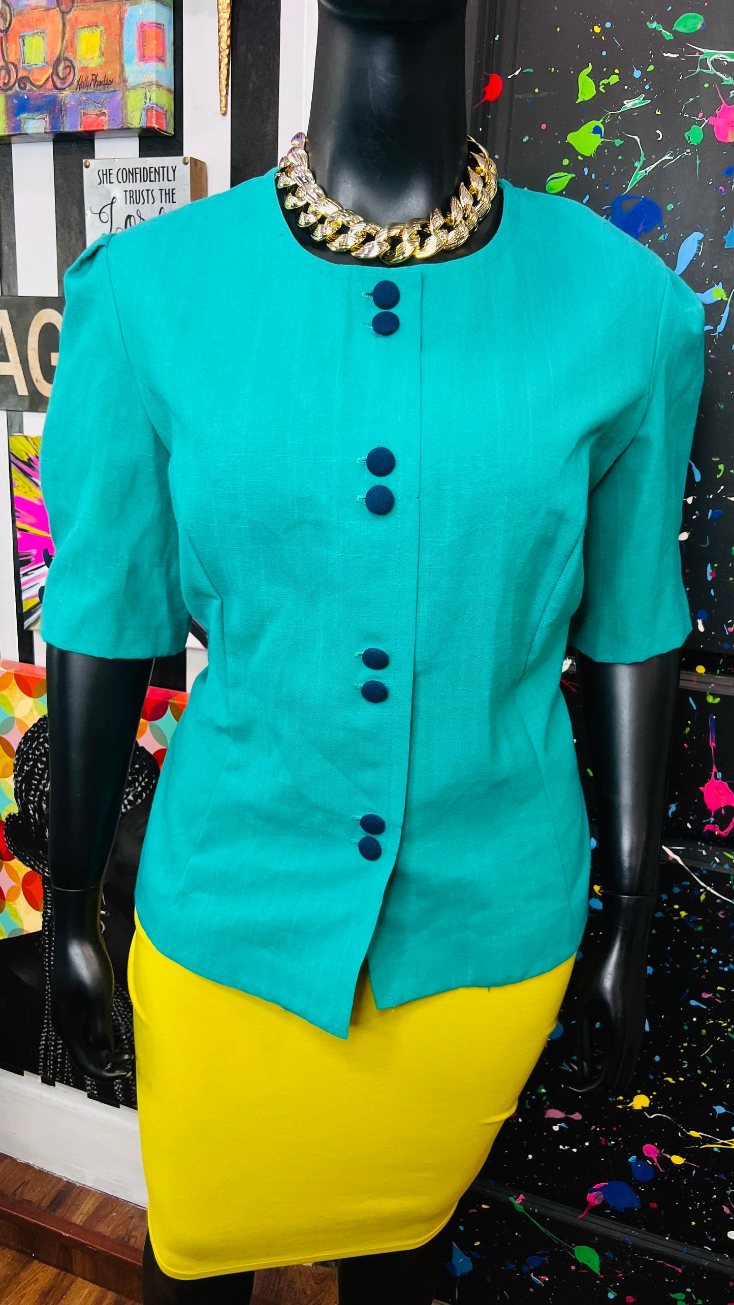 Vintage Teal Blazer Blouse (24)