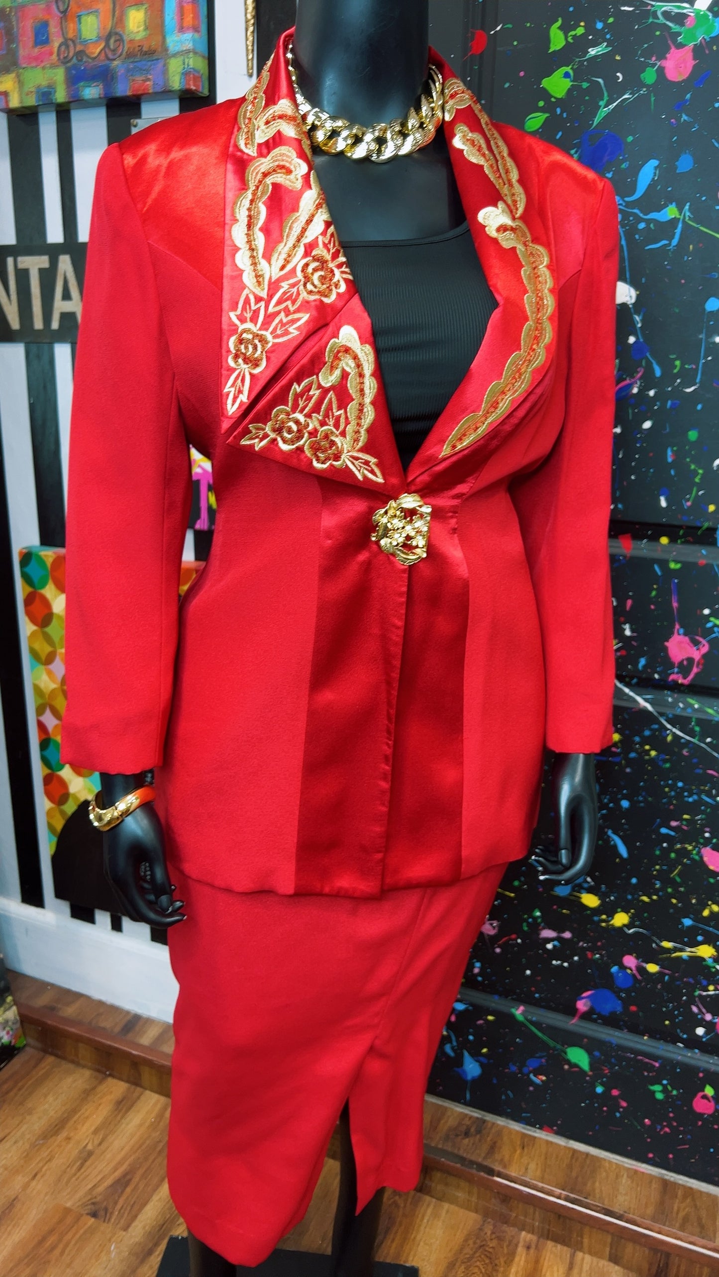 Vintage Red & Gold Skirt Suit (20)