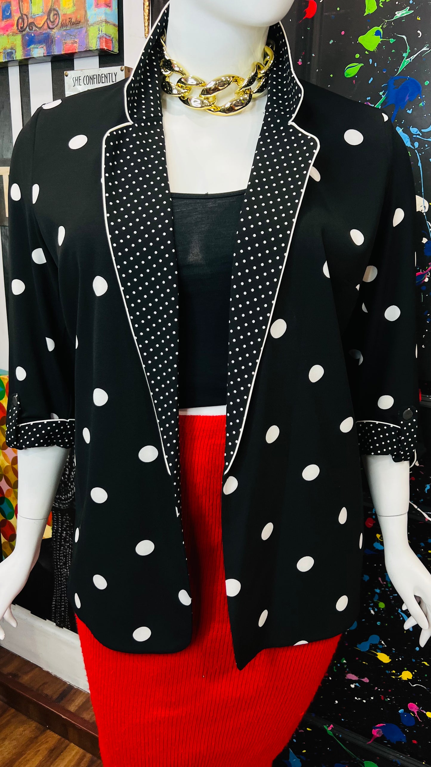 Vintage Black & White Polka Dot Blazer (18/20)