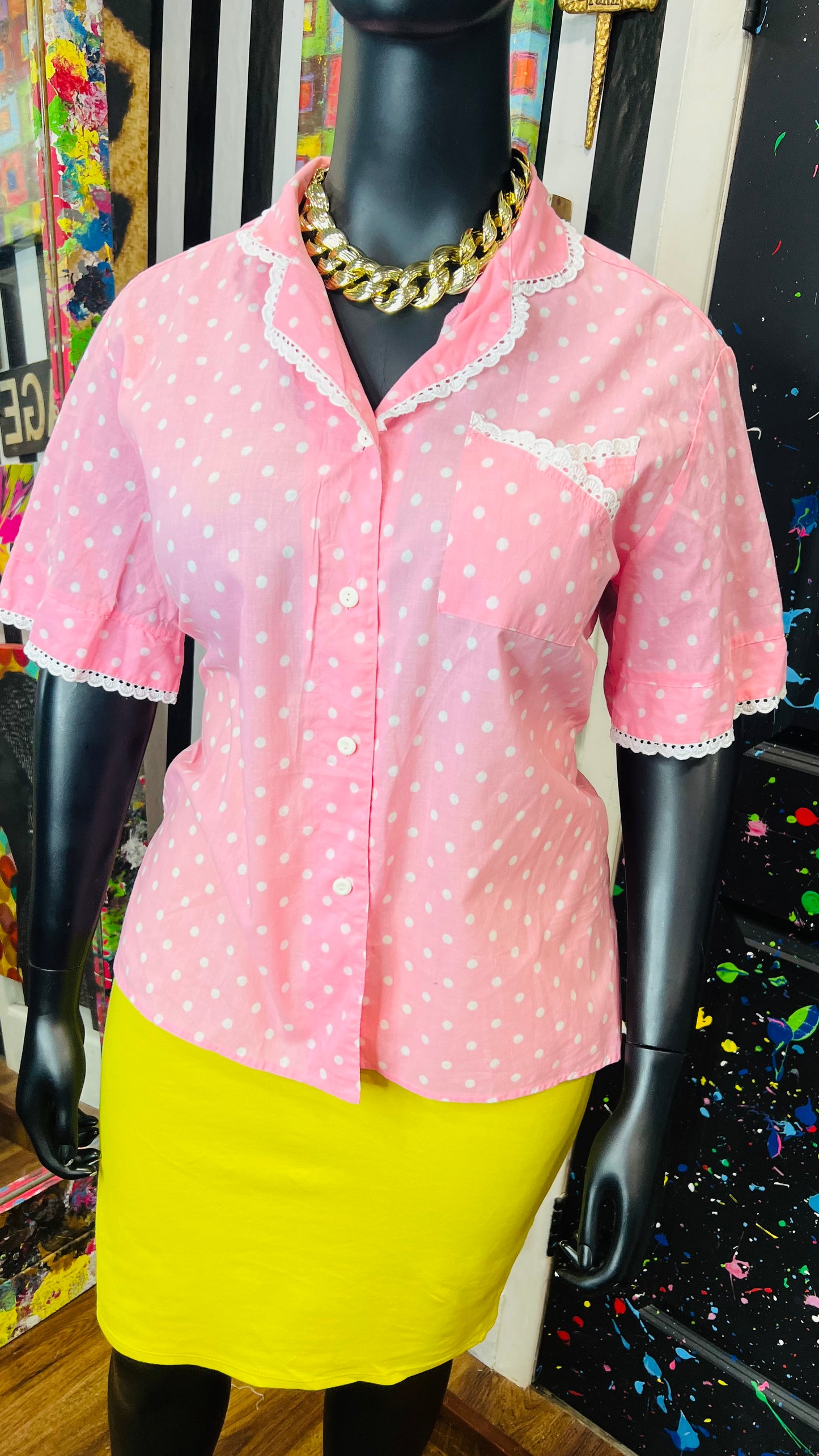 Vintage Lace & Polk Dot Blouse (18)