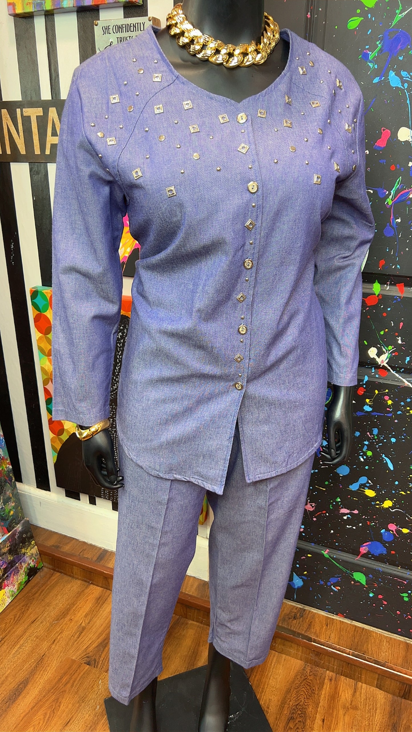 Vintage Denim Studded Pants Set (16)