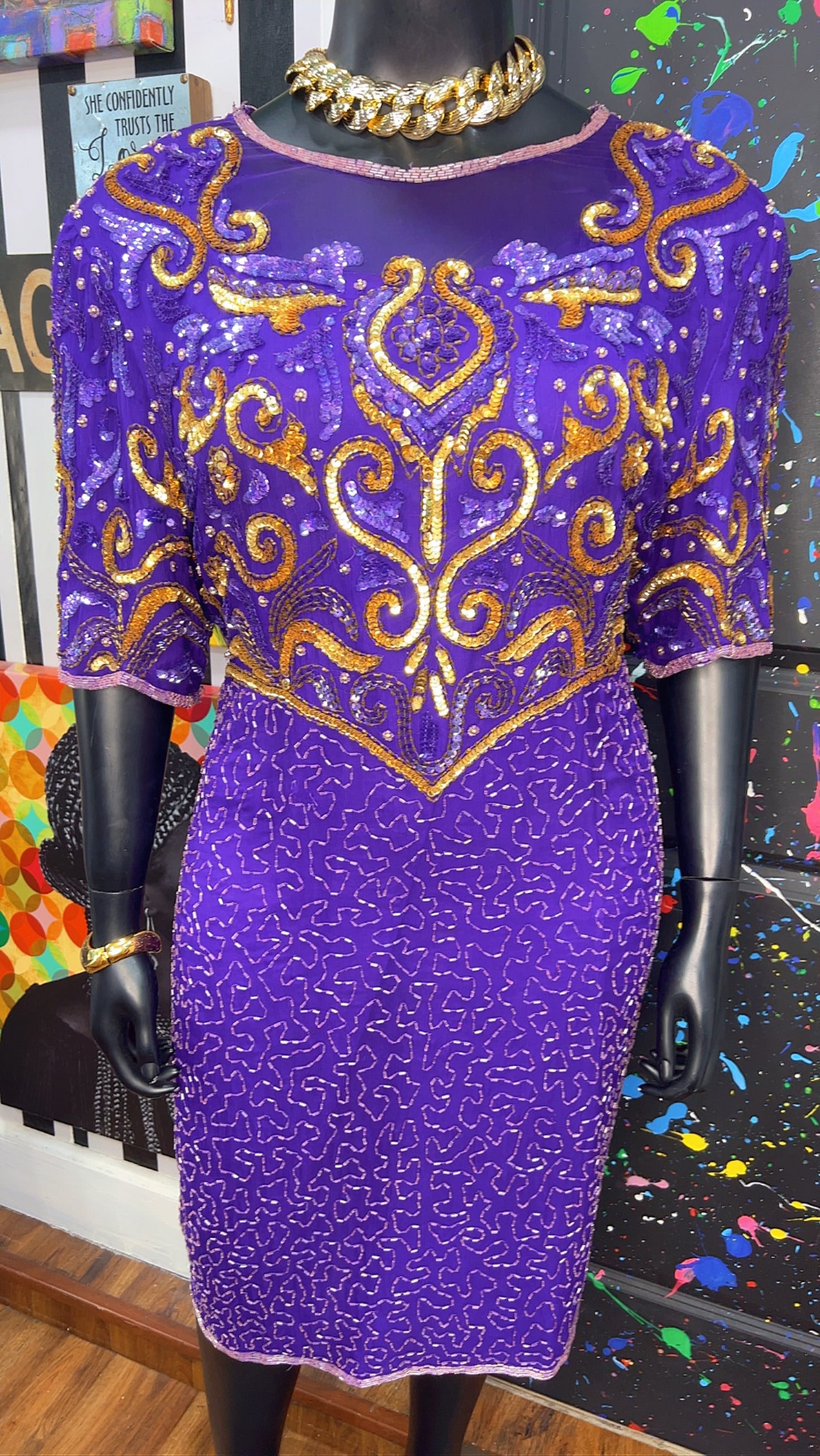 Vintage Purple & Gold Sequin Dress (20)