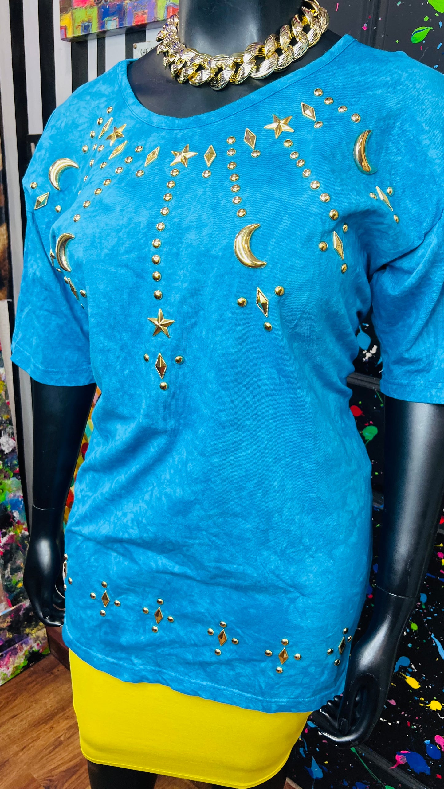 Vintage Blue Cotton Studded Blouse (18/20)
