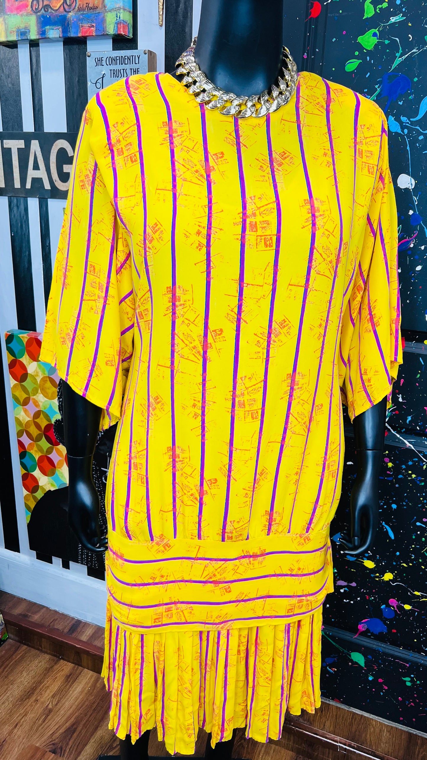 Vintage Yellow, Pink & Orange 80’s Dress (20)