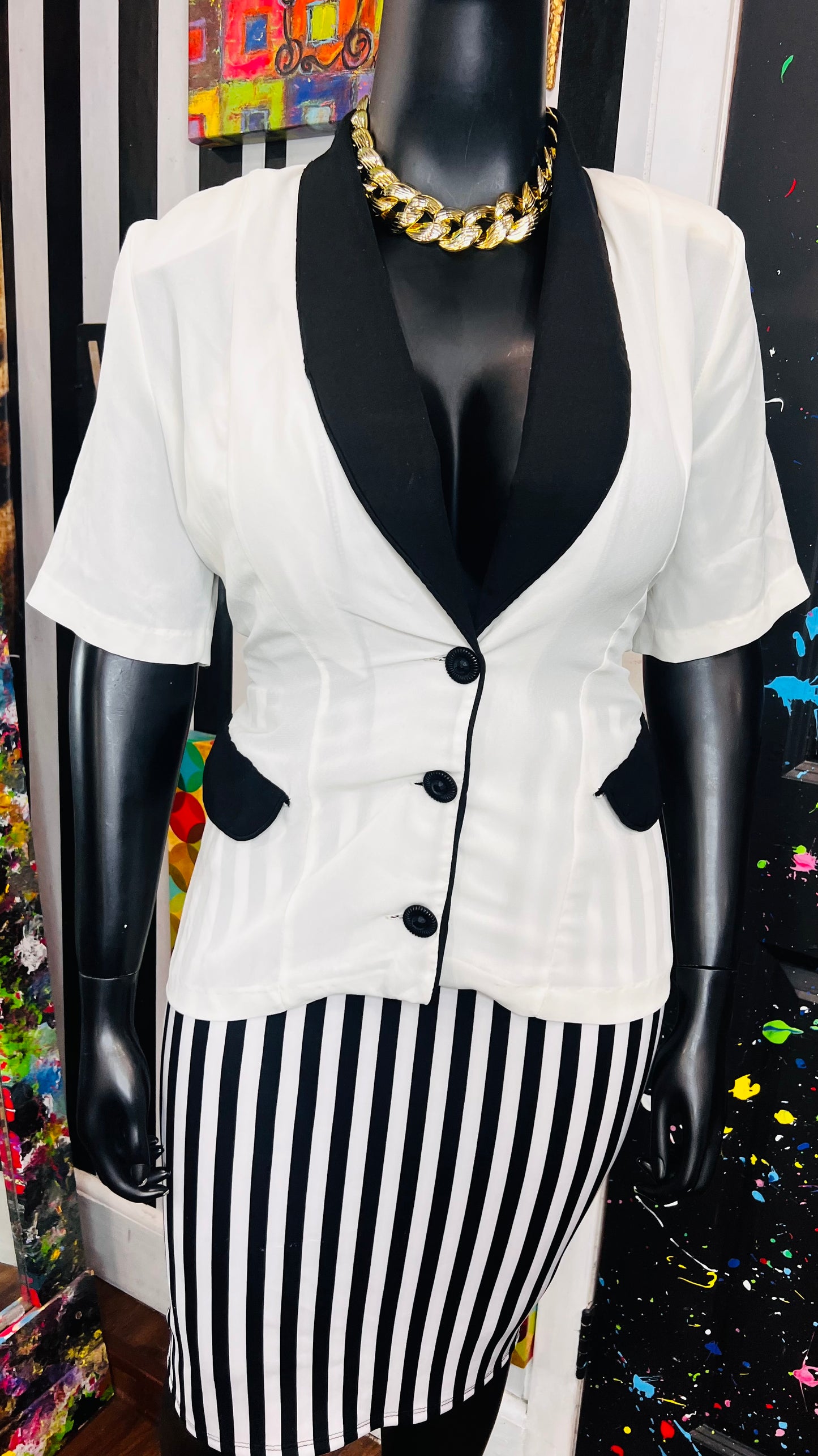 Vintage Black & White Short Sleeve Blazer (14)