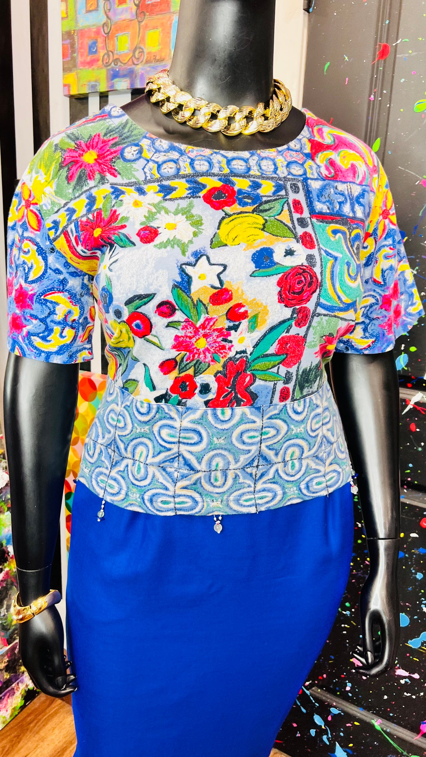 Vintage Carole Little Abstract Cotton Cropped Blouse (16/18)