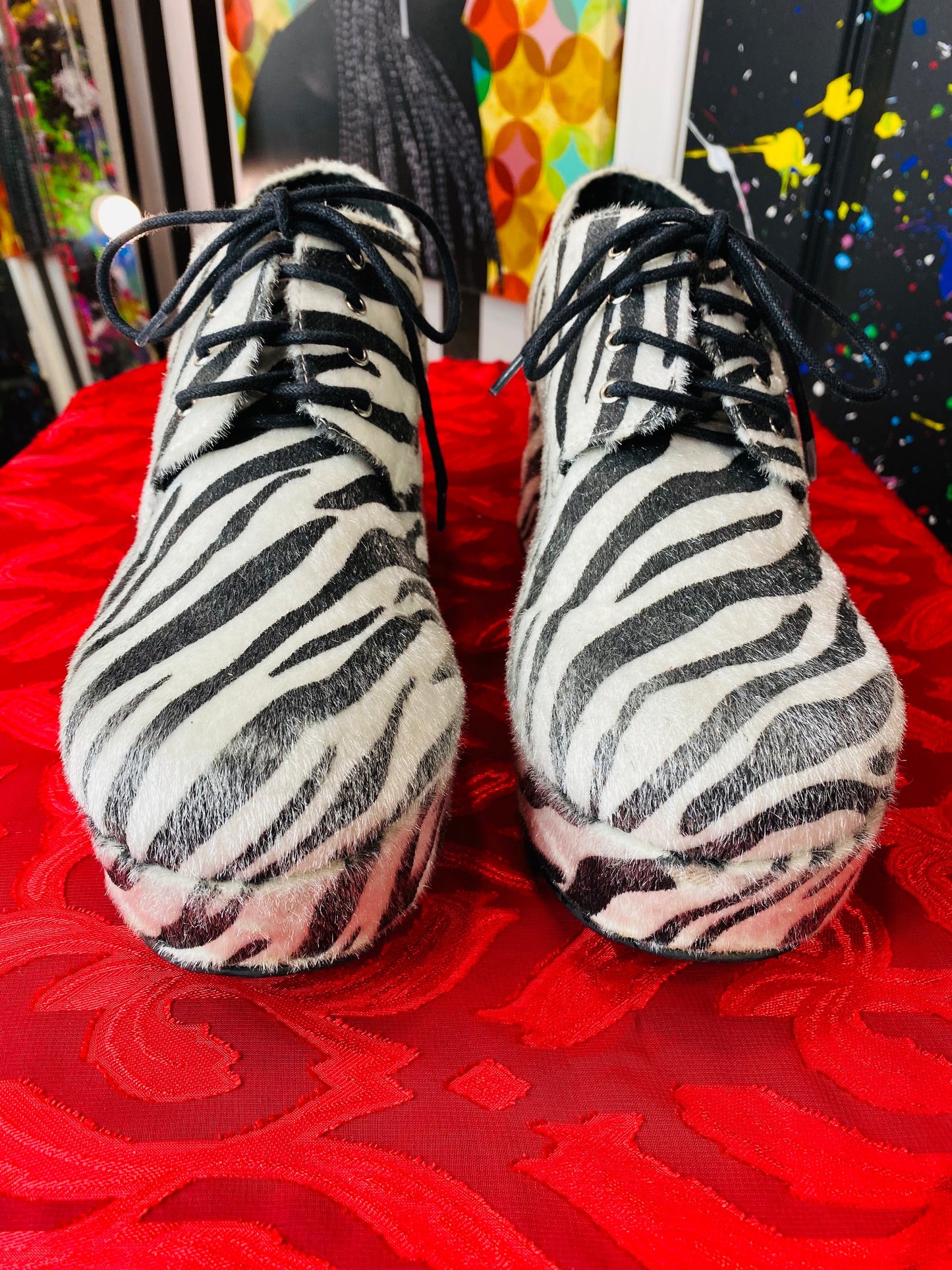 Zebra Fur Platform Heels