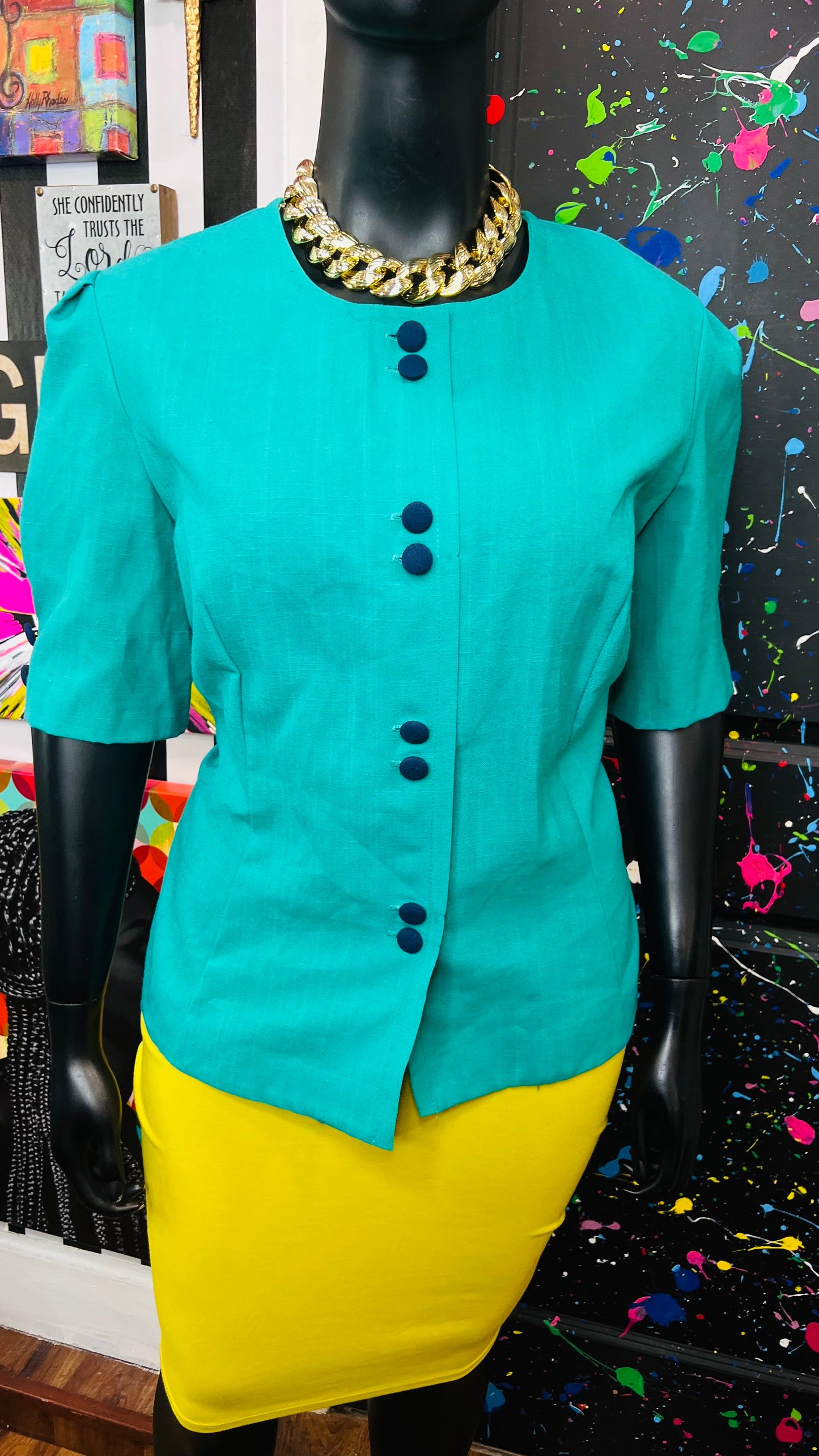 Vintage Teal Blazer Blouse (24)