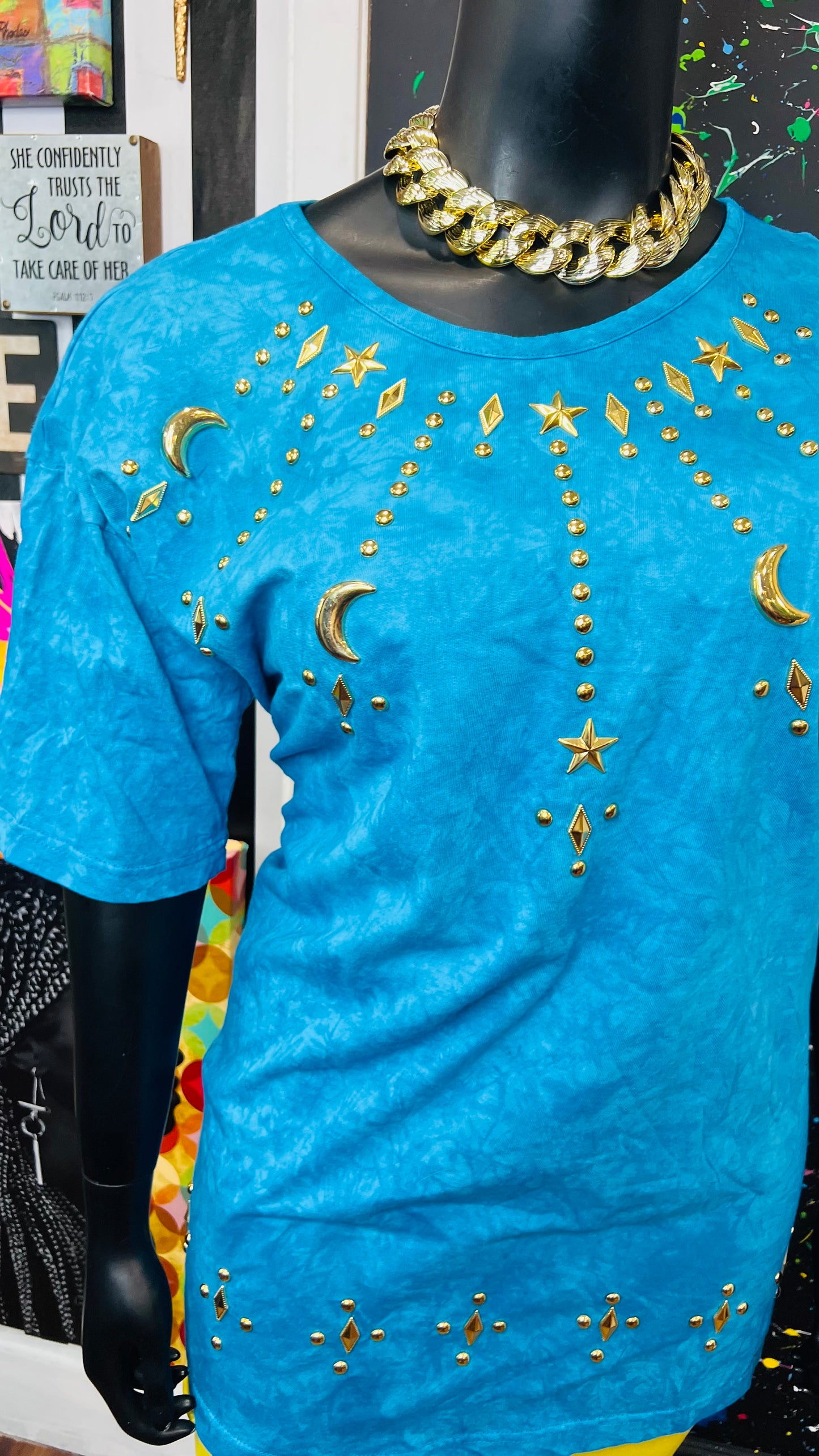 Vintage Blue Cotton Studded Blouse (18/20)