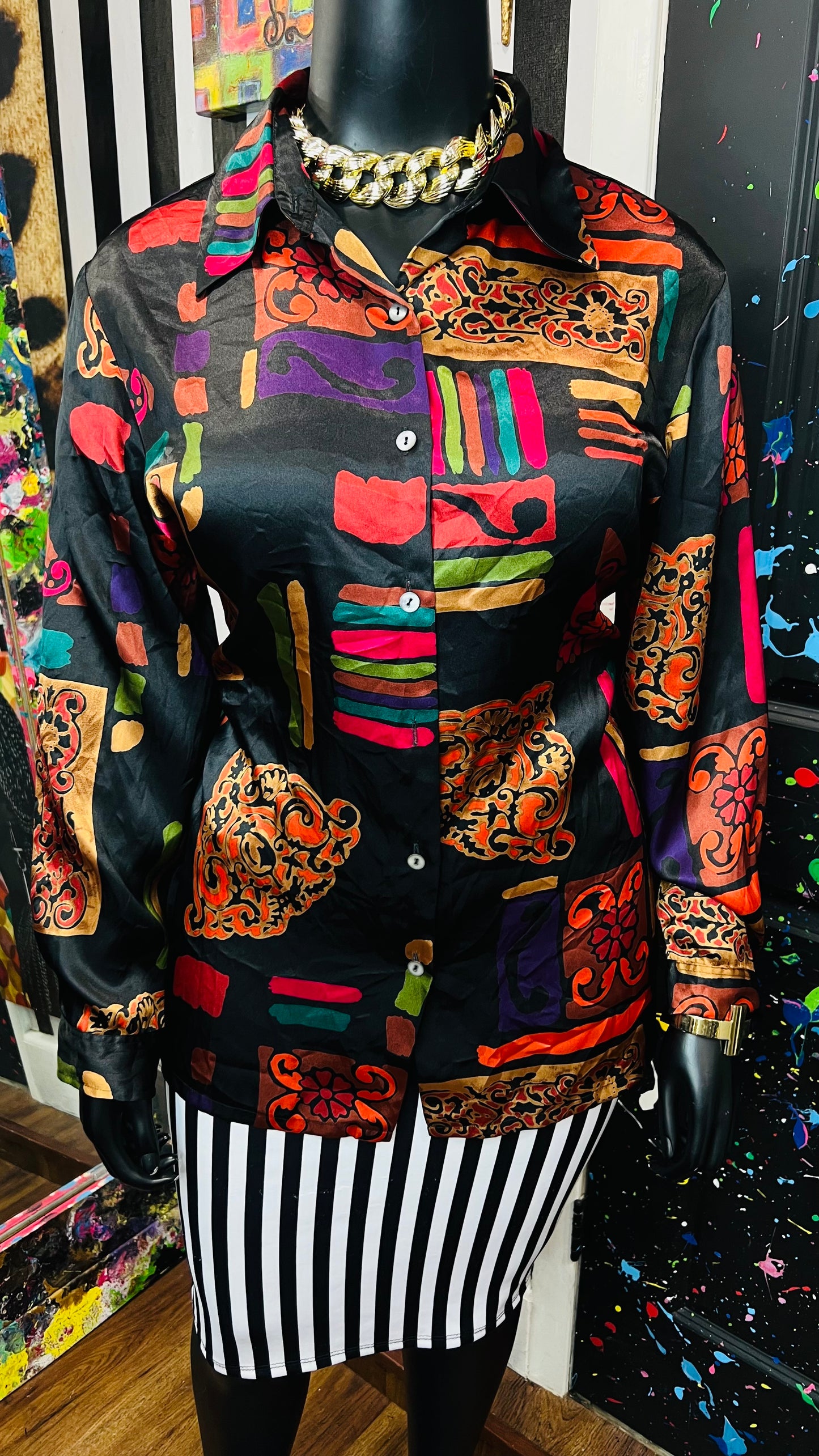 Vintage Abstract Long Sleeve Blouse (18/20)