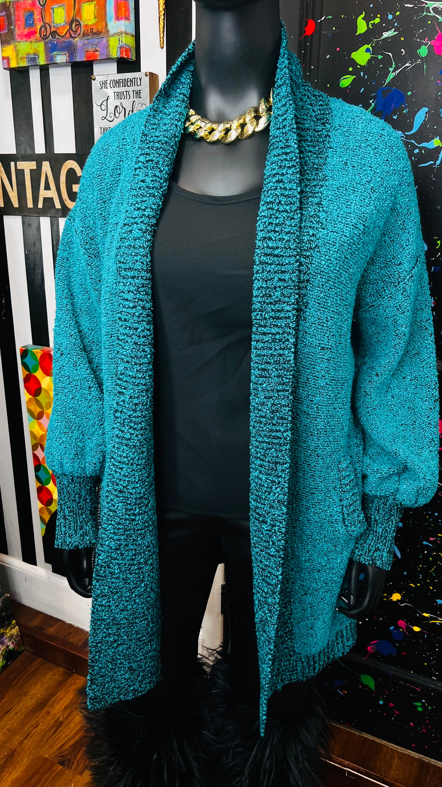 Vintage Comfy Cardigan - Teal (OS)