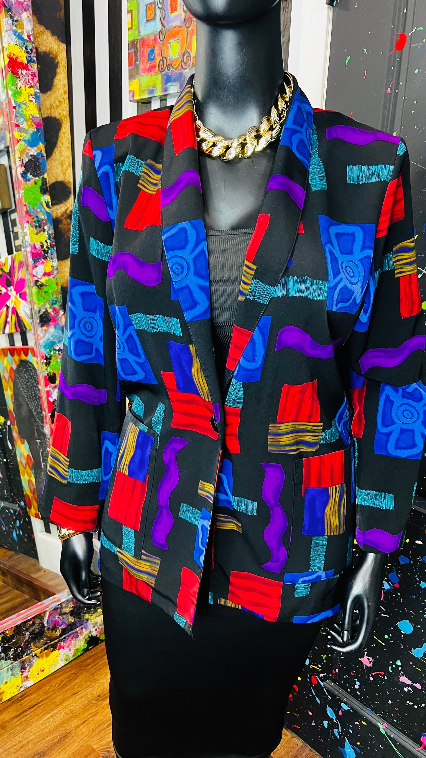 Vintge Vibrant Print Blazer (14)
