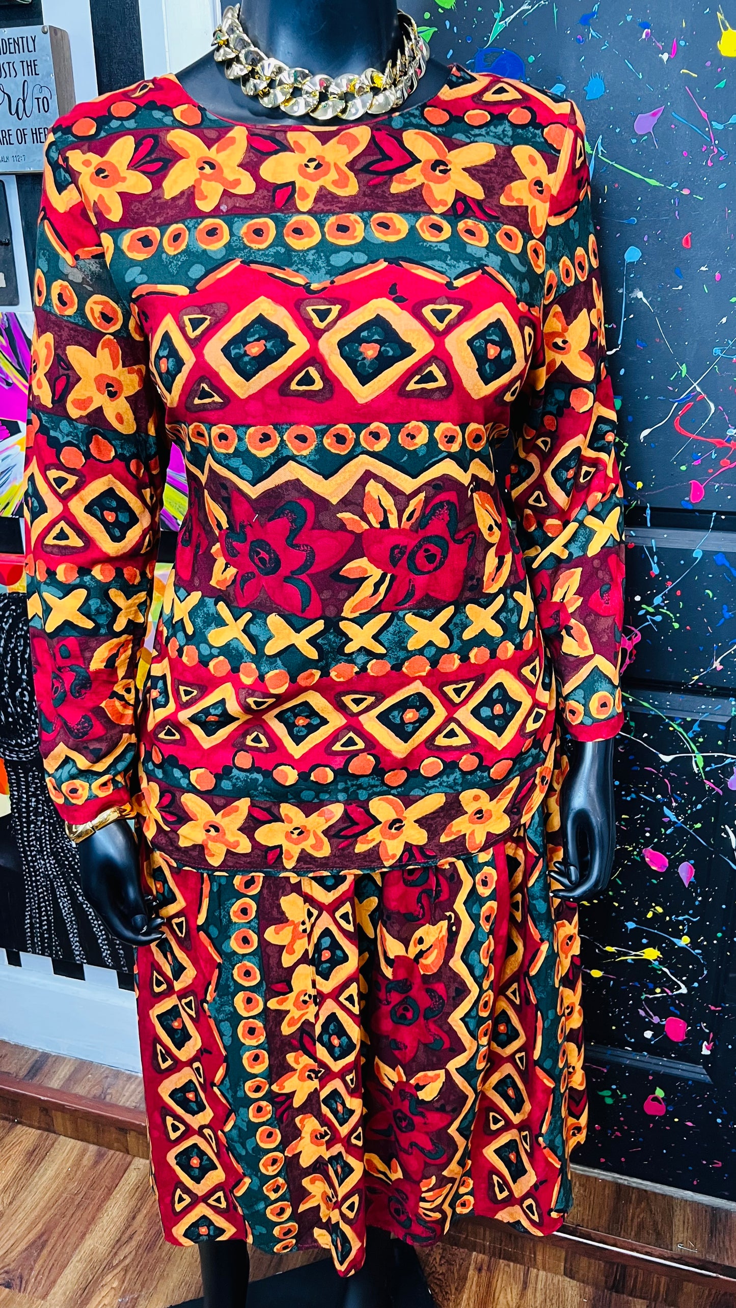 Vintage Abstract Rayon Skirt Set (16)