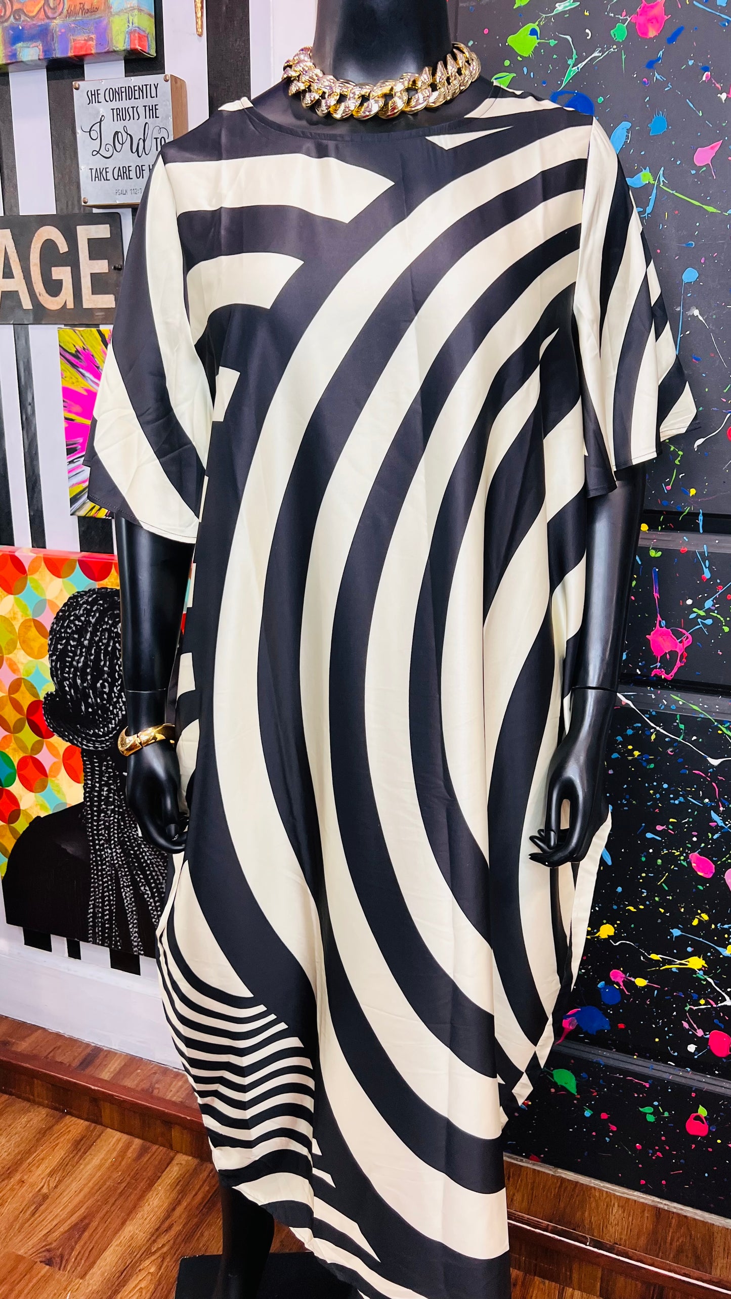 Silk Like Cream & Black Dress (16)