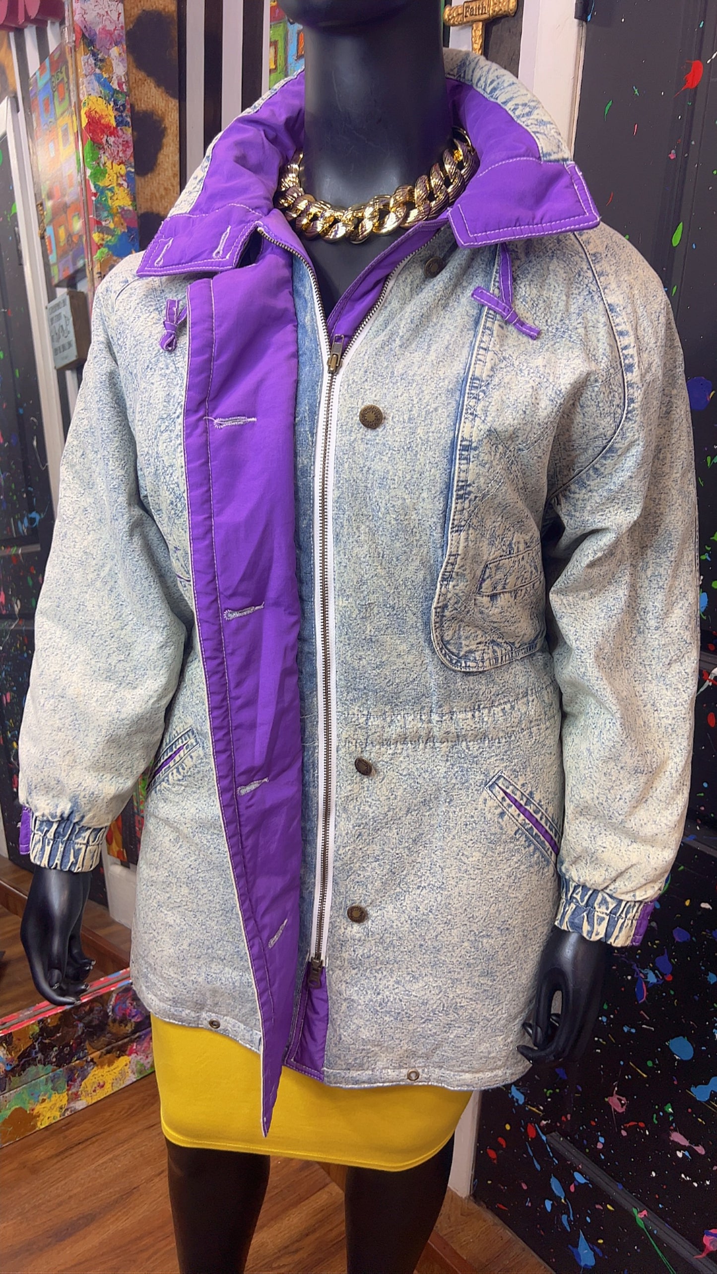 Vintage Stonewash Denim & Purple Puffer Coat (16)