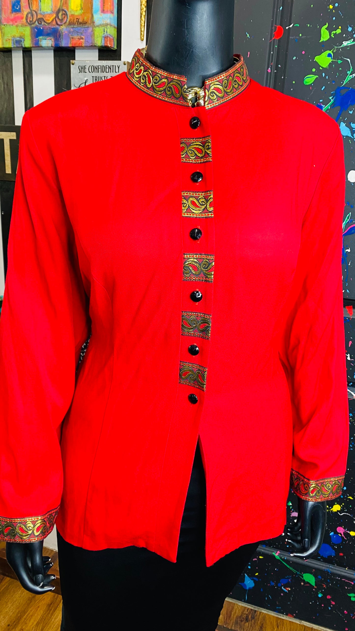 Vintage Red & Gold Long Sleeve Blouse (20)