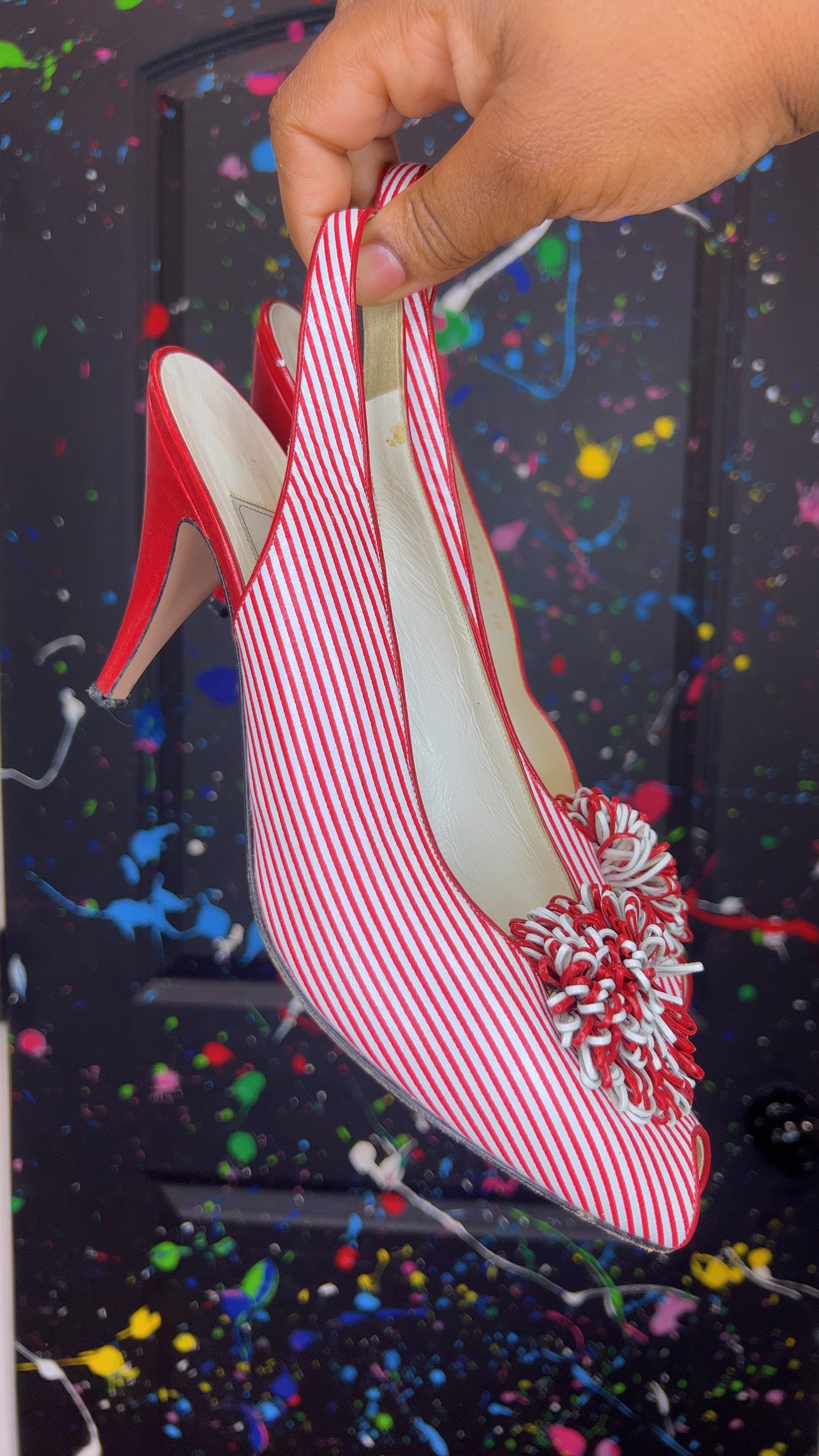 Vintage Red & White Striped Heels (10)