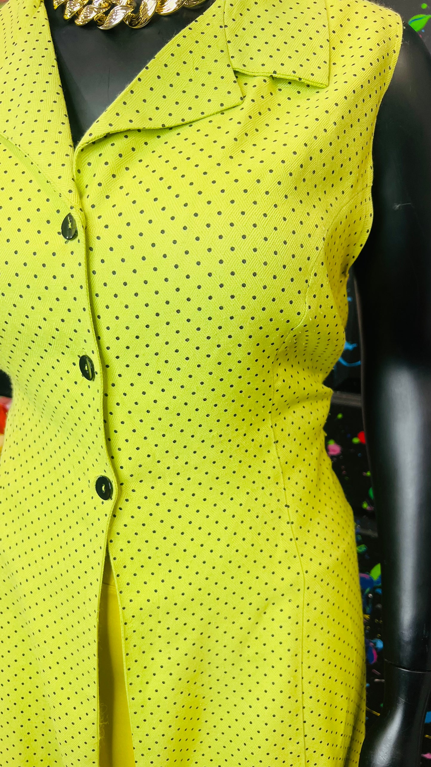 Vintage Green & Black Polka Dot Three Button Duster (22)
