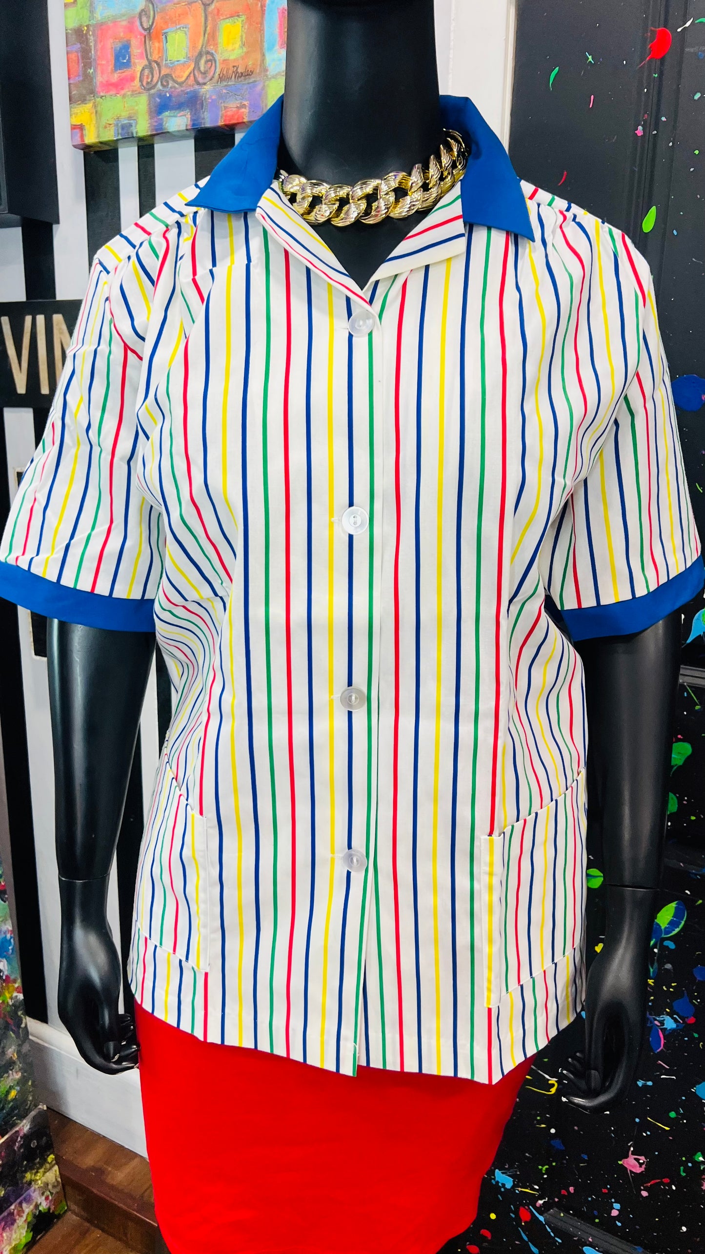 Plus Size Vintage Color Block Scrub Top (20)