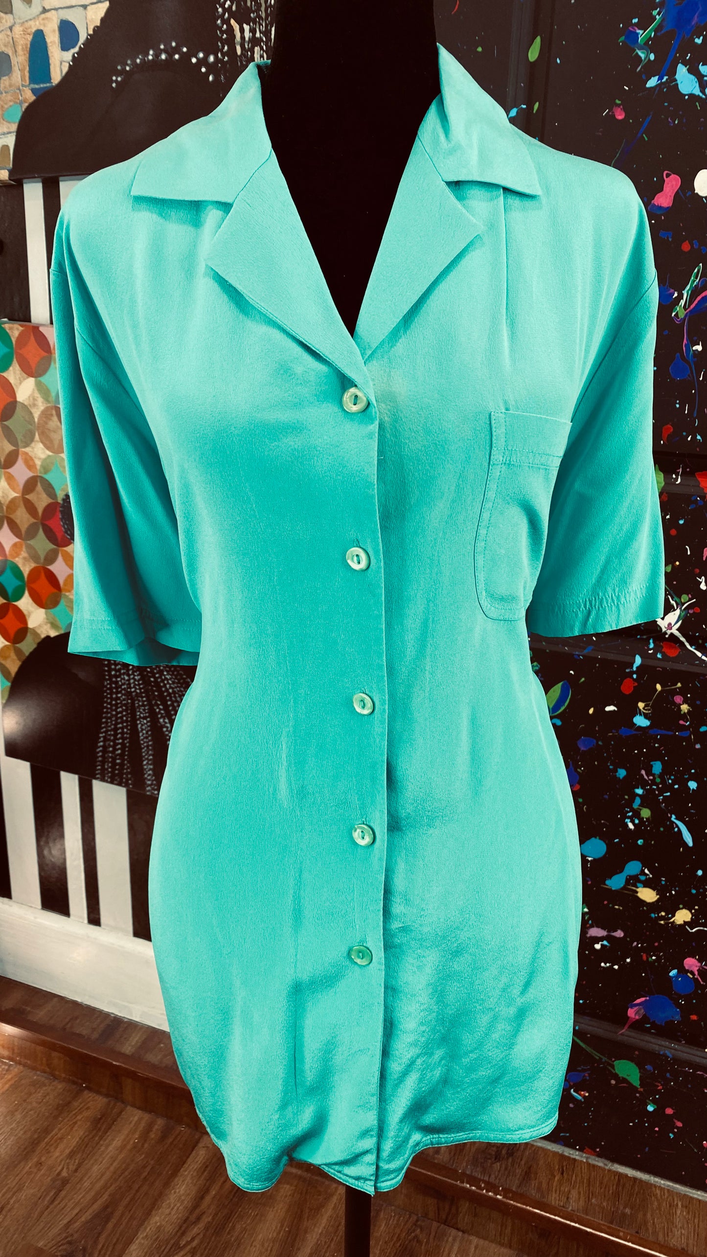 Vintage Green Silk Blouse