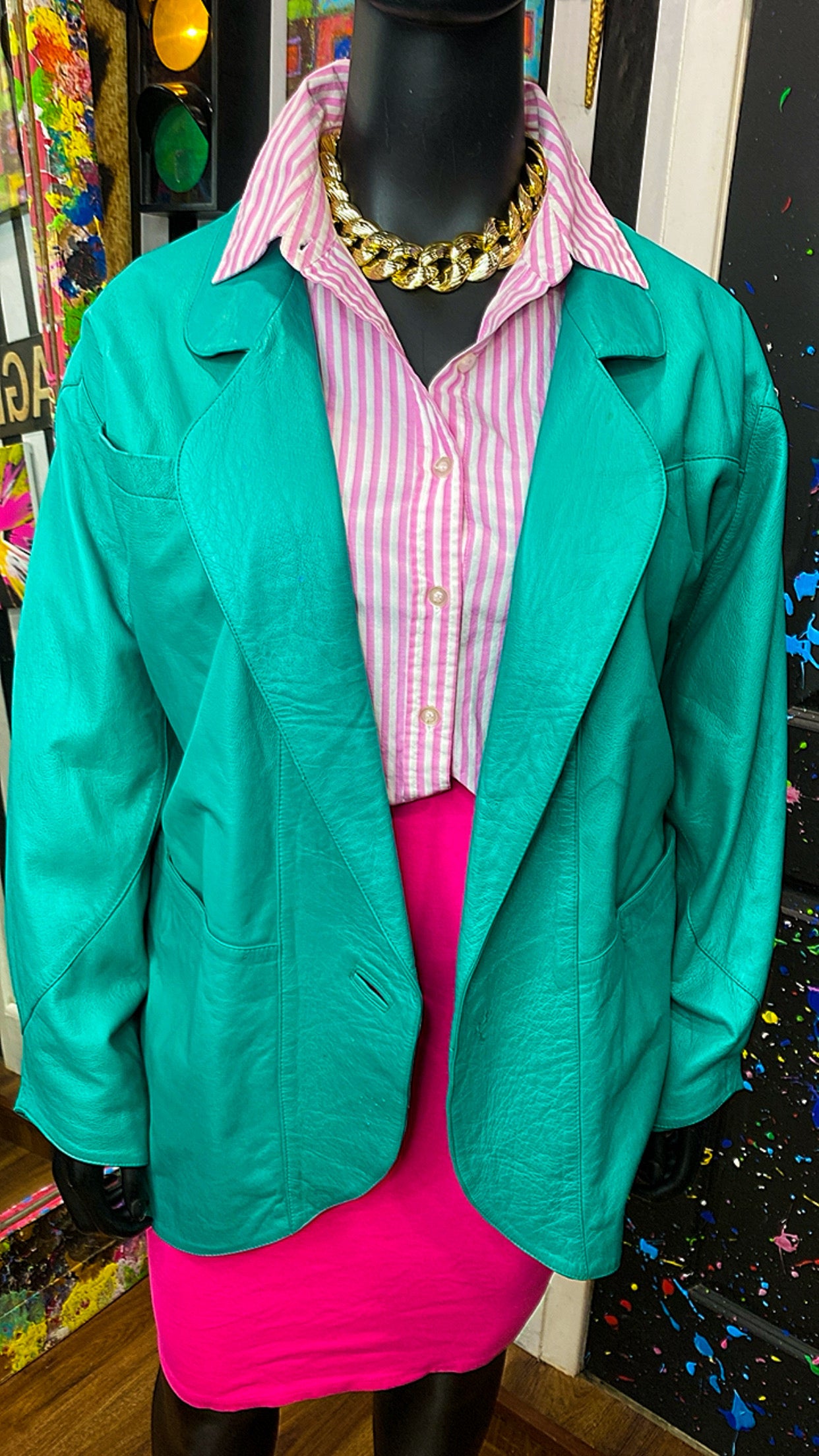 Plus Size Vintage Genuine Leather Teal Coat (22)