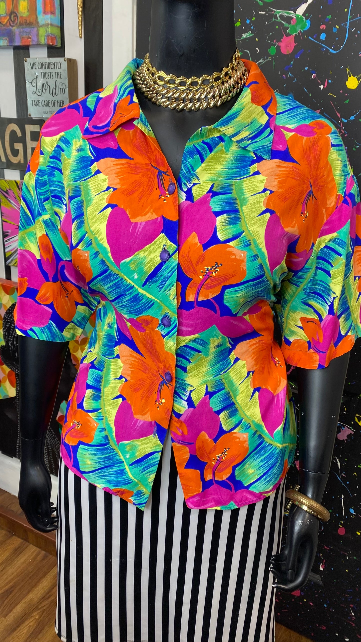 Vintage Tropical Floral Blouse (22W)