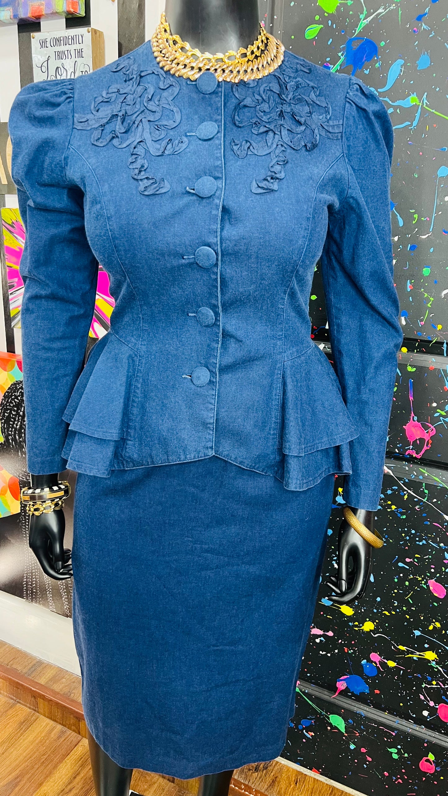 Vintage Denim Peplum Skirt Set (13/14)
