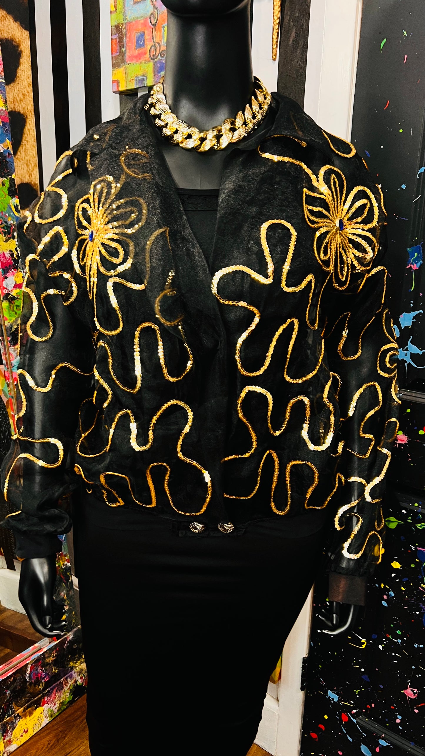 Vintage Sheer Black Jeweled Embroidered Top (22/24)
