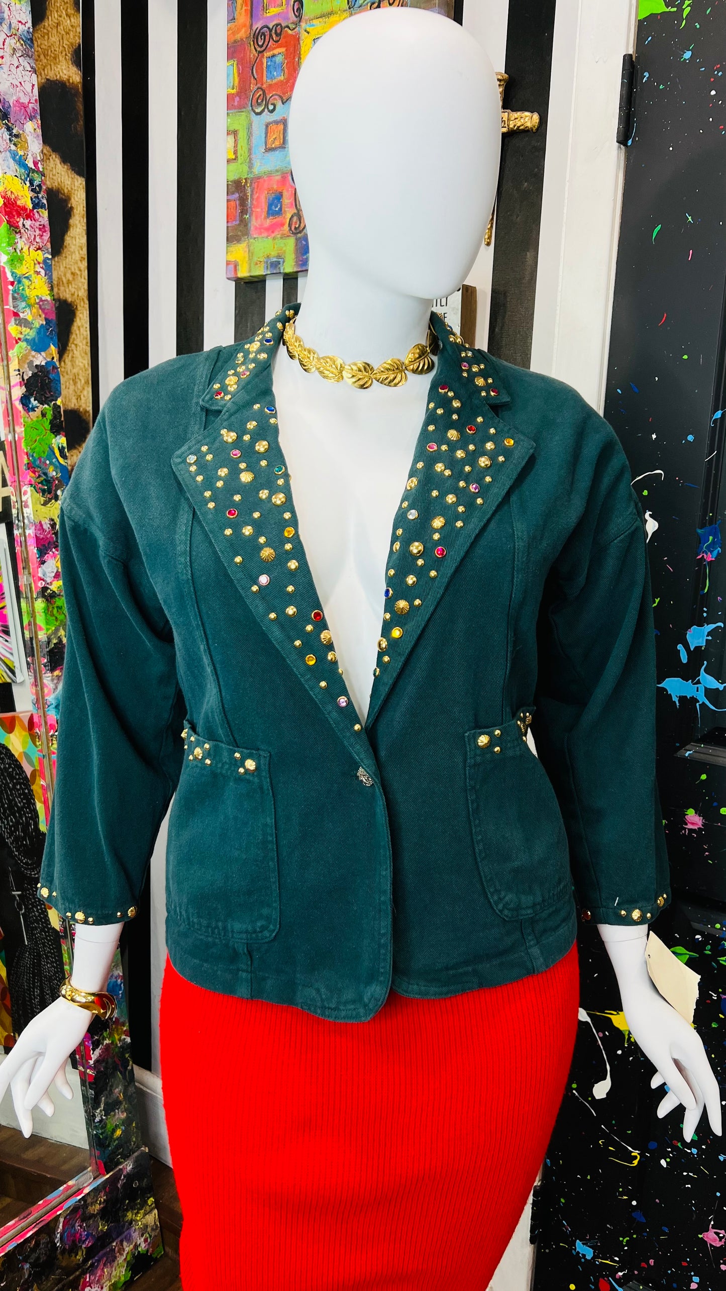 Vintage Denim Green Jeweled -Deadstock Blazer (16)